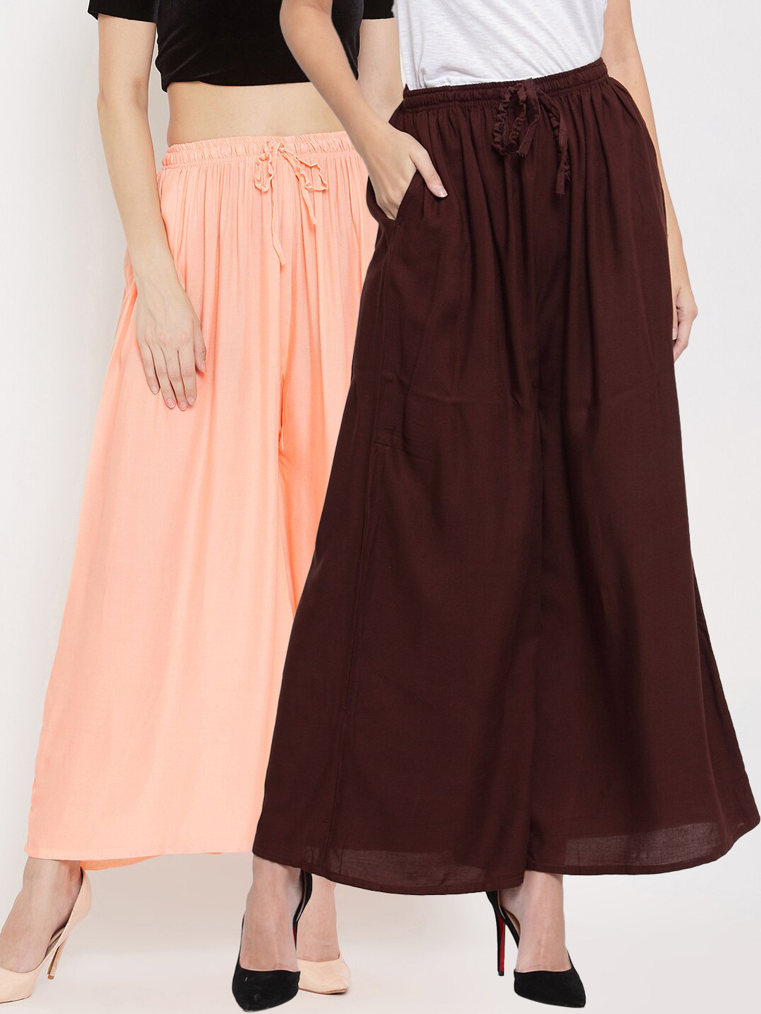 Clora Creation Women Coffee Brown & Peach-Coloured 2 Palazzos