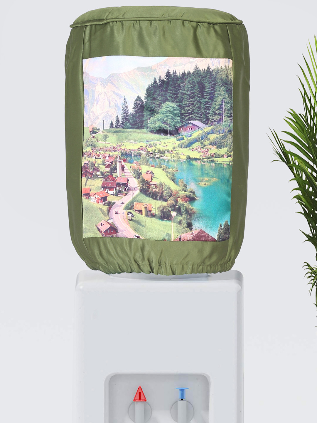 SWAYAM Green & White Country Side Digitally Printed Water Dispenser Cover