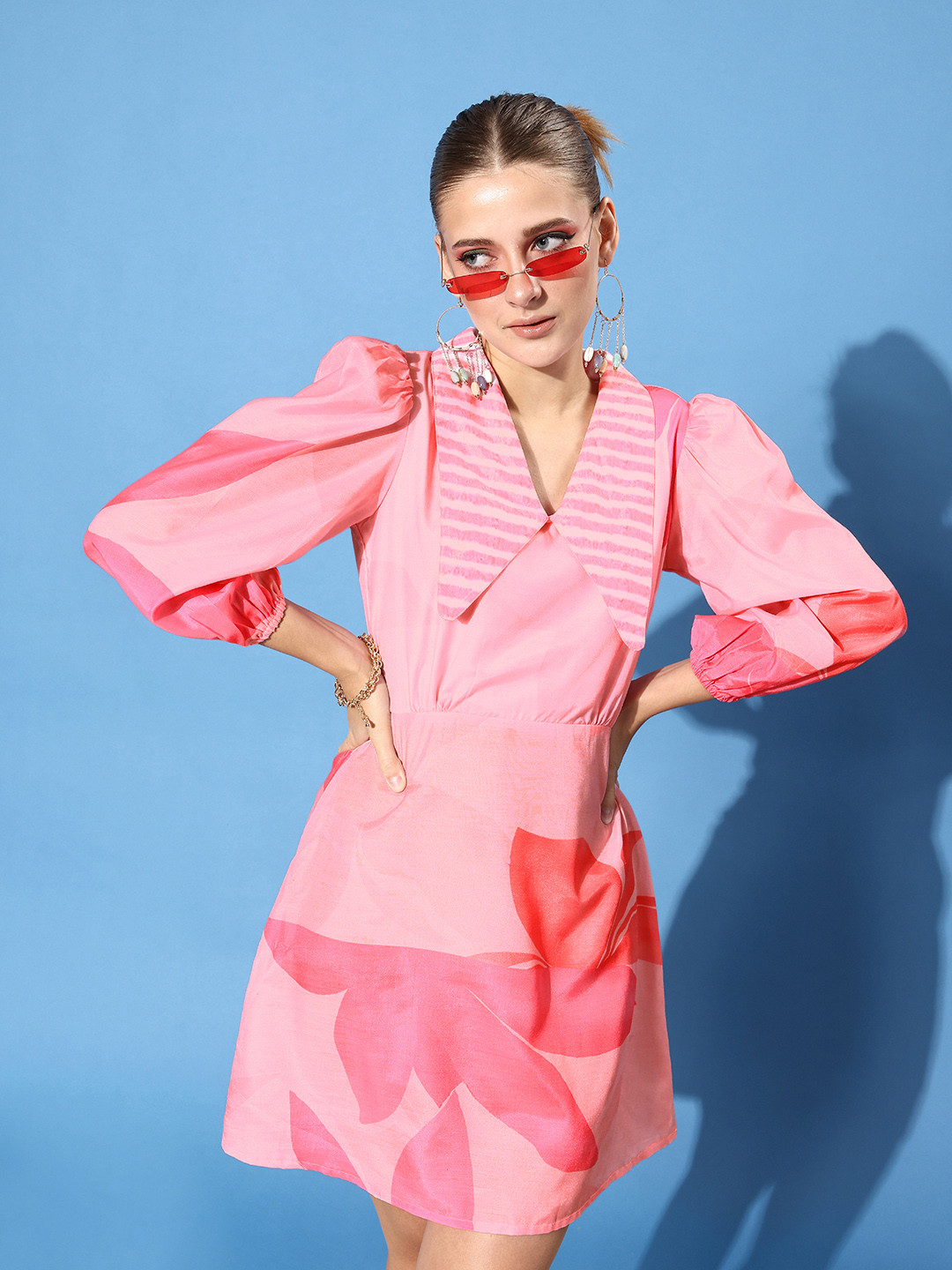 Athena Women Pretty Pink Floral Zoom Friendly Collar Dress