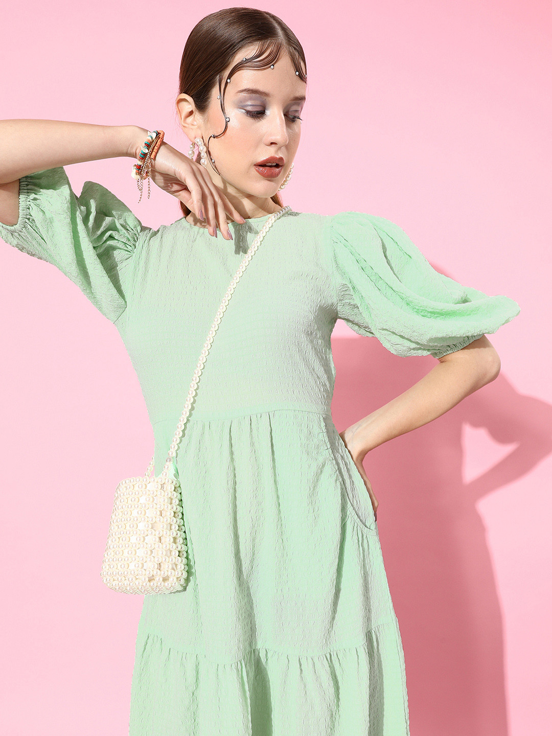 Athena Green A-Line Midi Dress