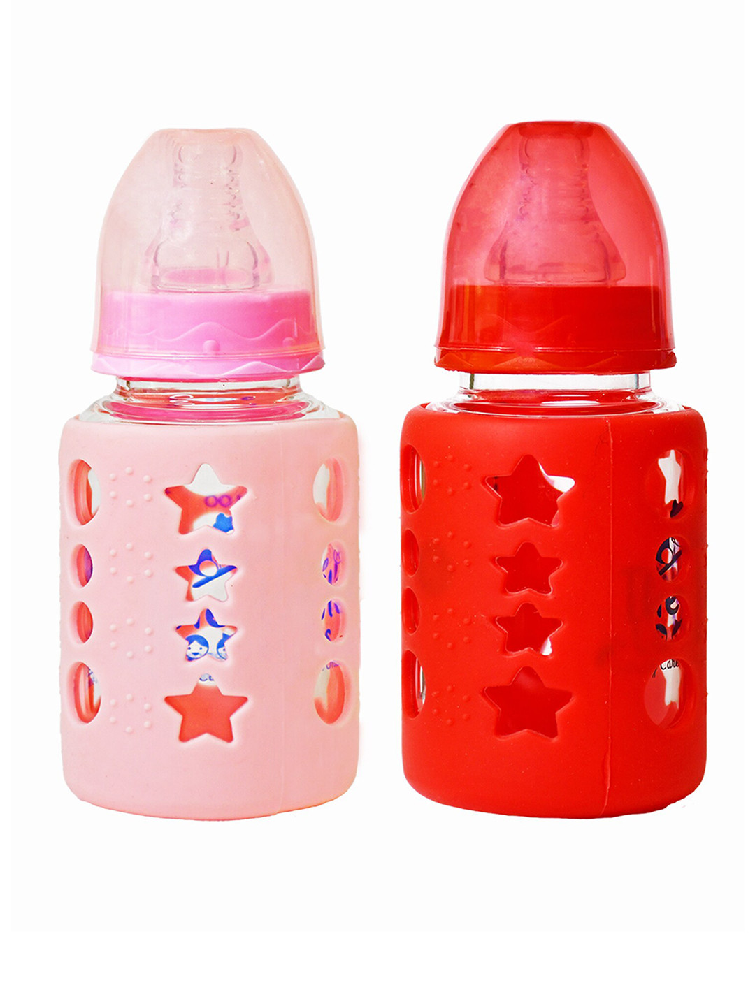The Little Lookers Set Of 2 Pink & Red Borosilicate Feeding Bottle With Anti Colic Nipple