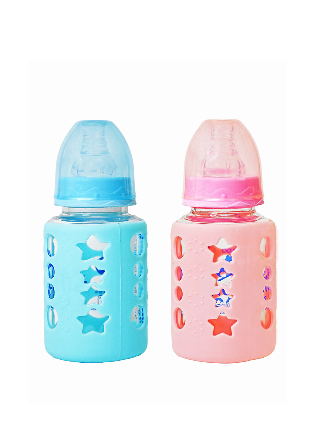 The Little Lookers Set of 2 Pink & Blue High Borosilicate Glass Feeding Bottles