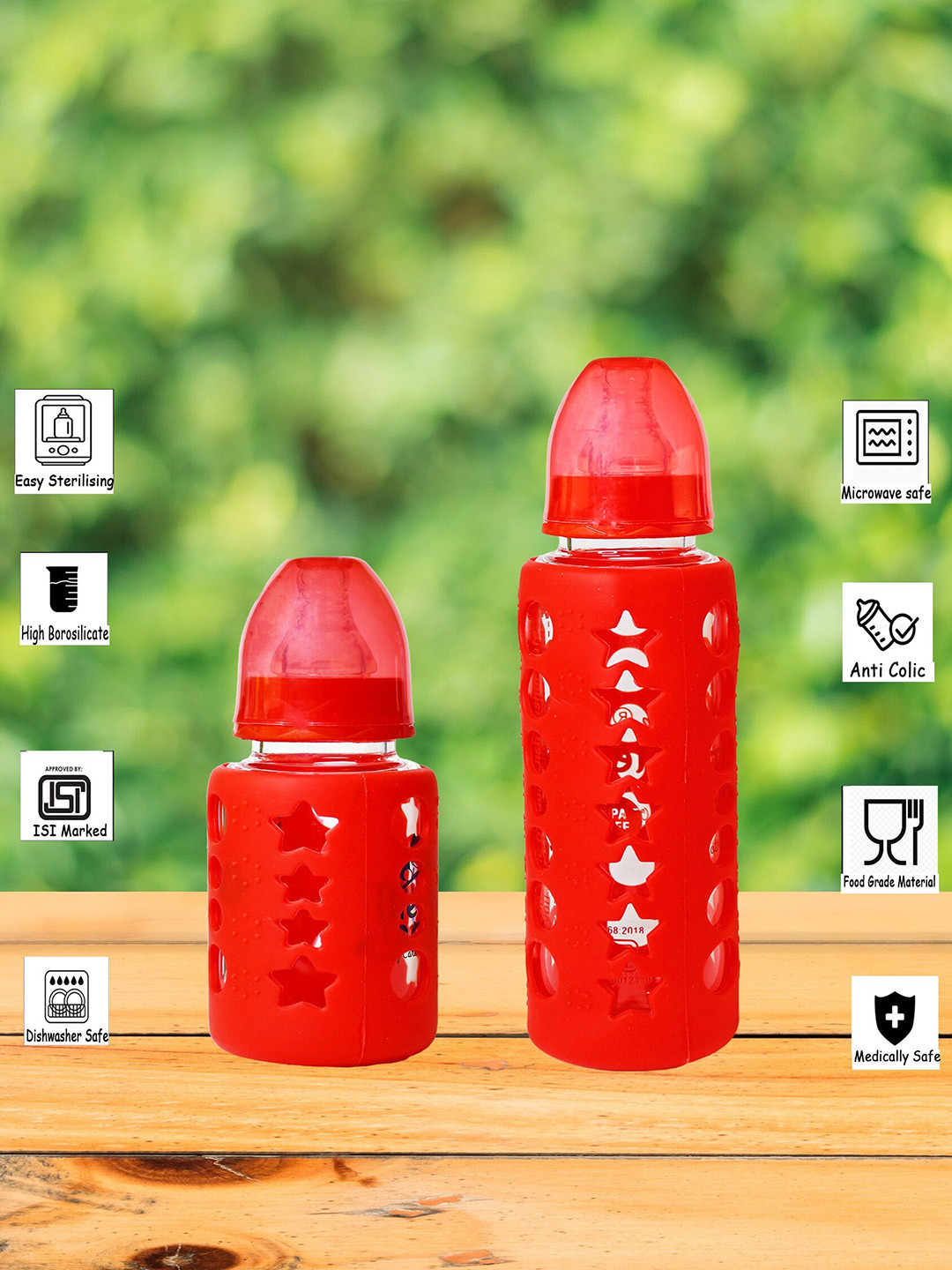 The Little Lookers Red Borosilicate Glass Feeding Bottle