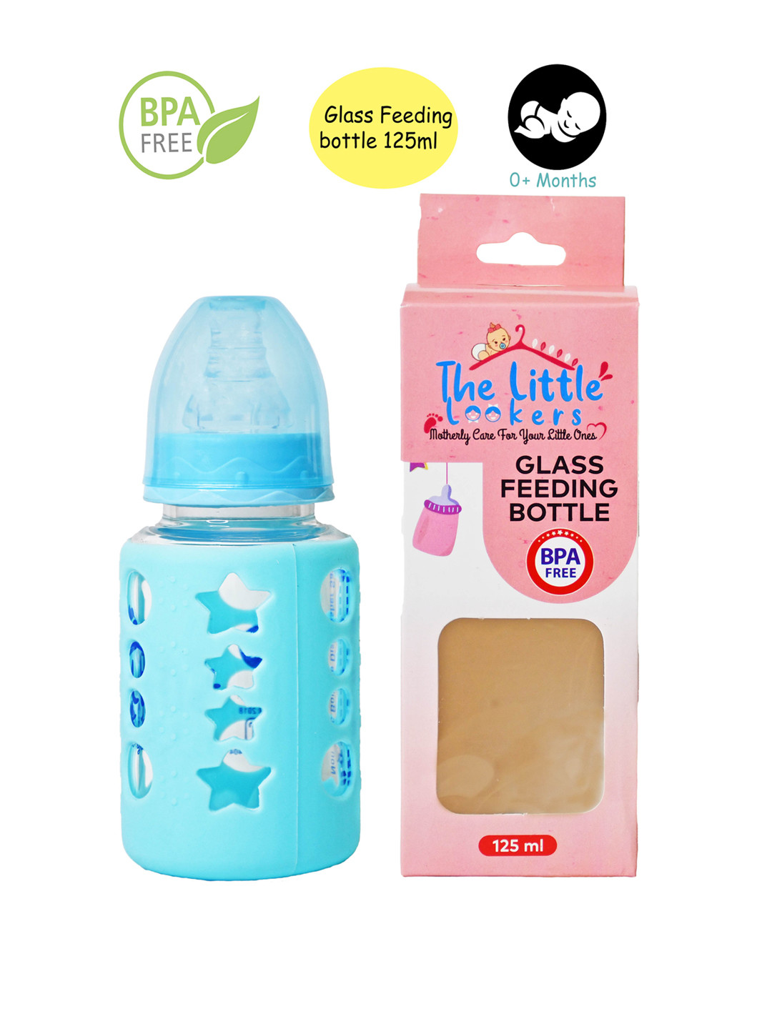 The Little Lookers Blue Glass Feeding Bottle