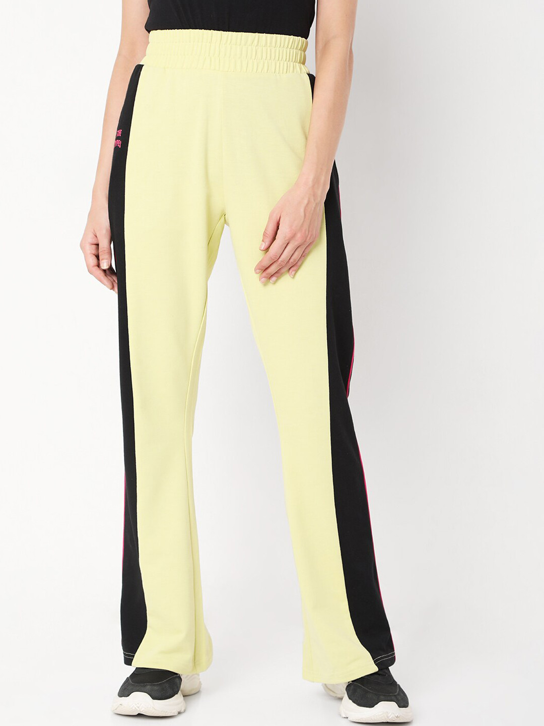 Vero Moda Women Lime Green & Black Colourblocked Track Pants