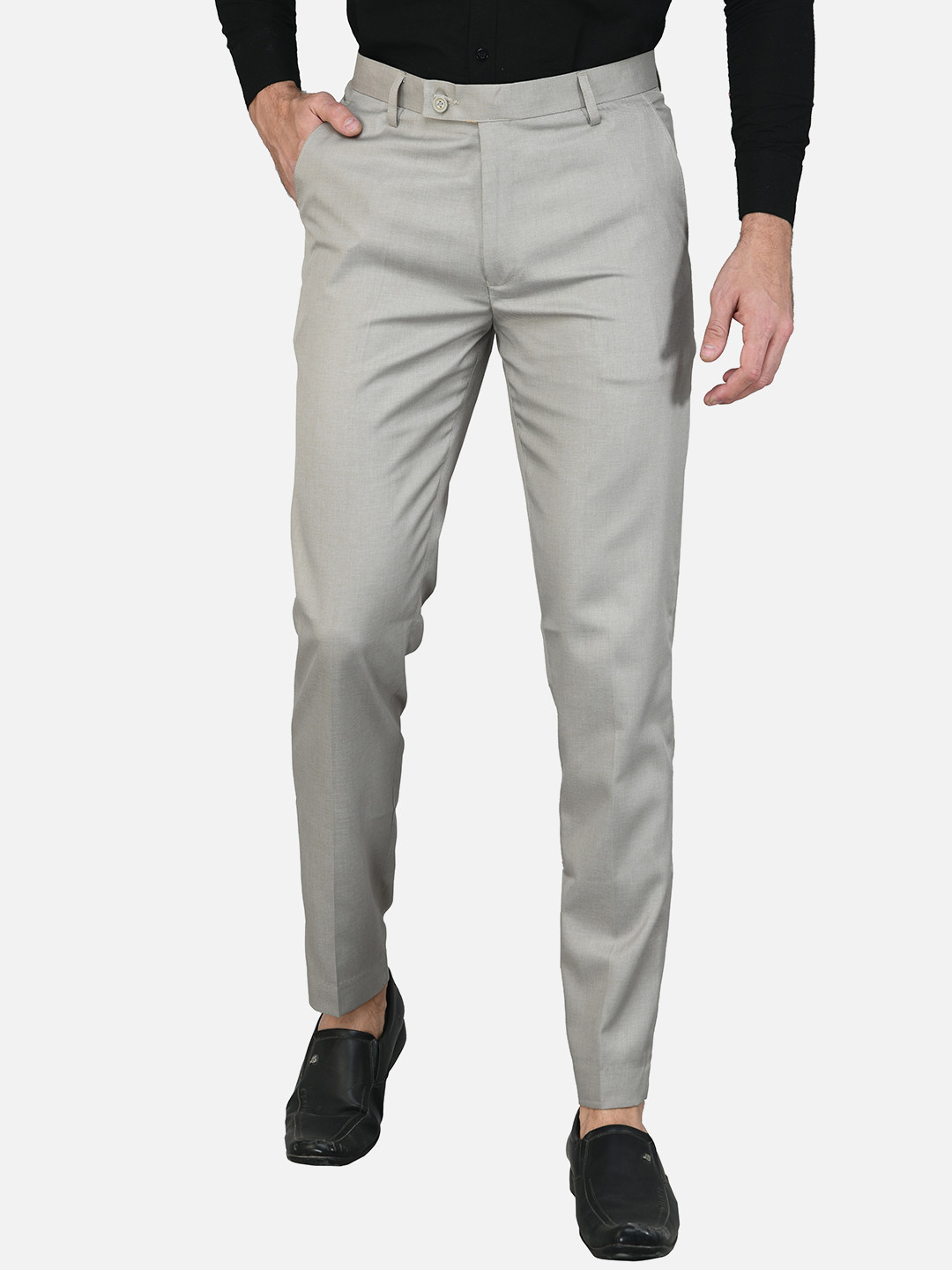 Sam and Jack Men Silver-Toned Smart Chambray Trousers