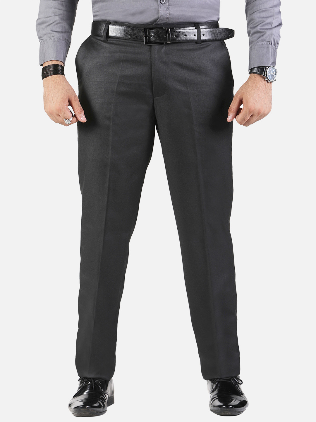 Sam and Jack Men Black Regular Fit Formal Trouser