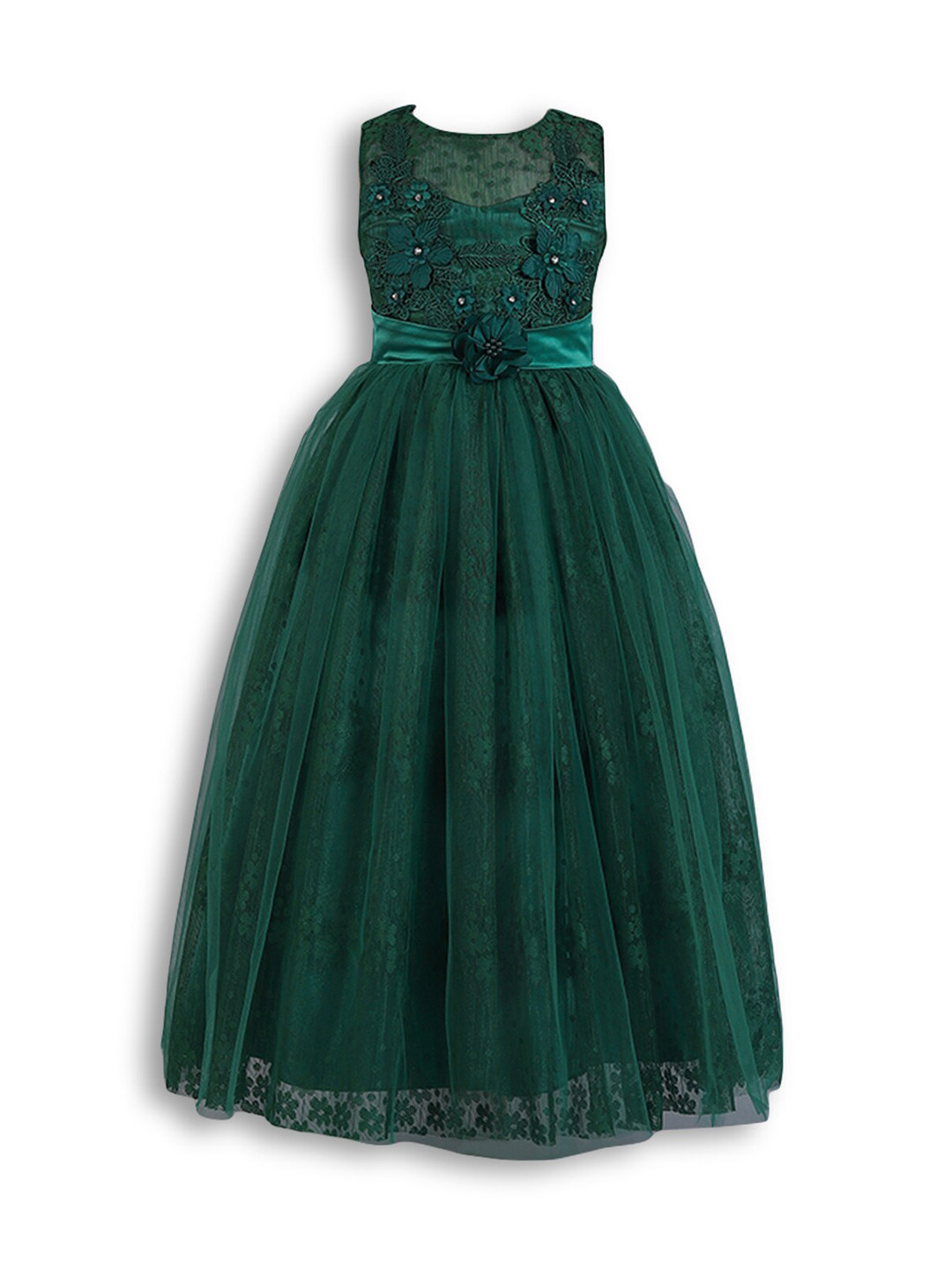 Hopscotch Green Embellished Gown Dress