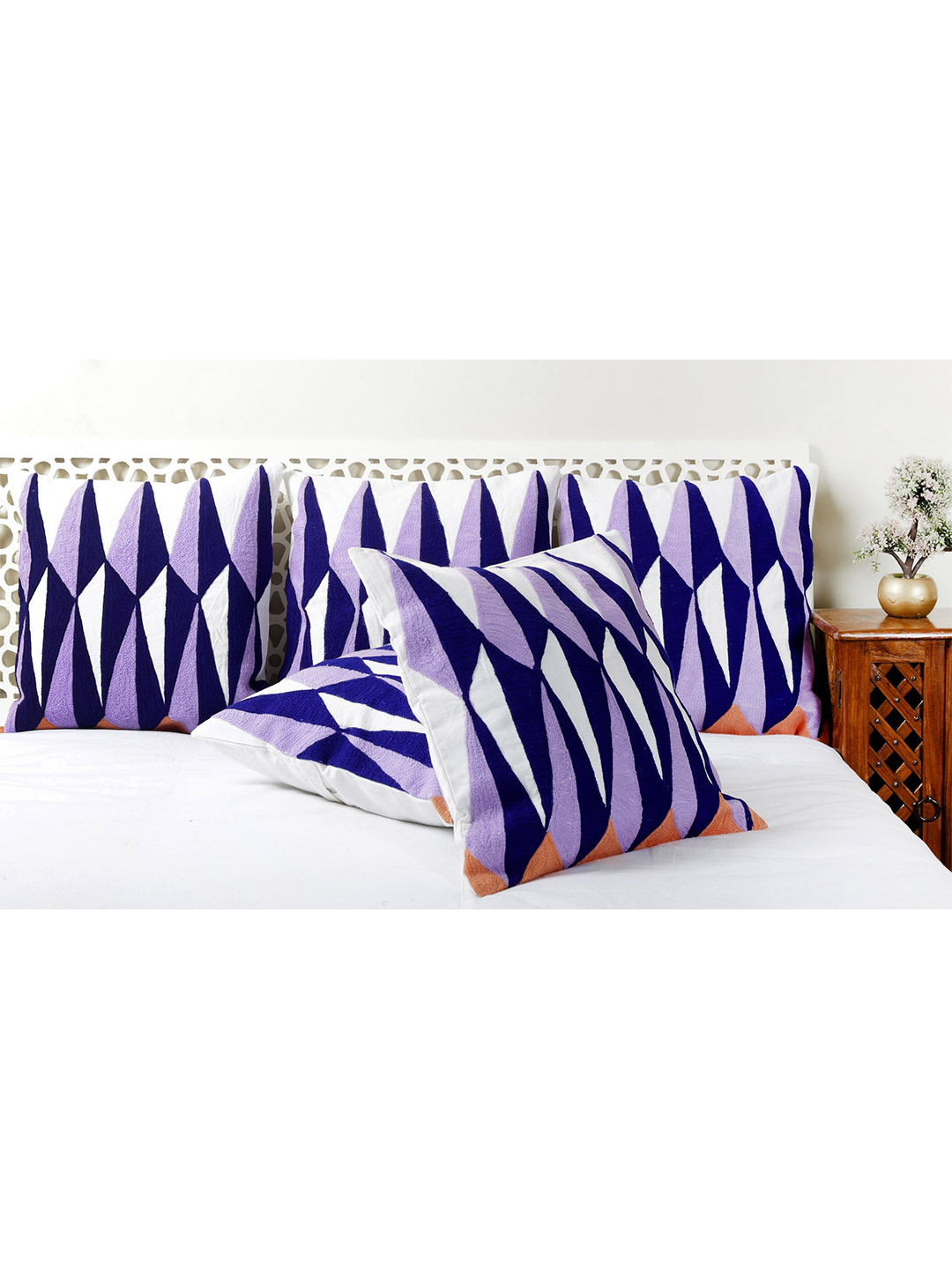 HANDICRAFT PALACE Embroidered Polyester Silk Breathable 5 Pcs Cushion Covers -16x16In