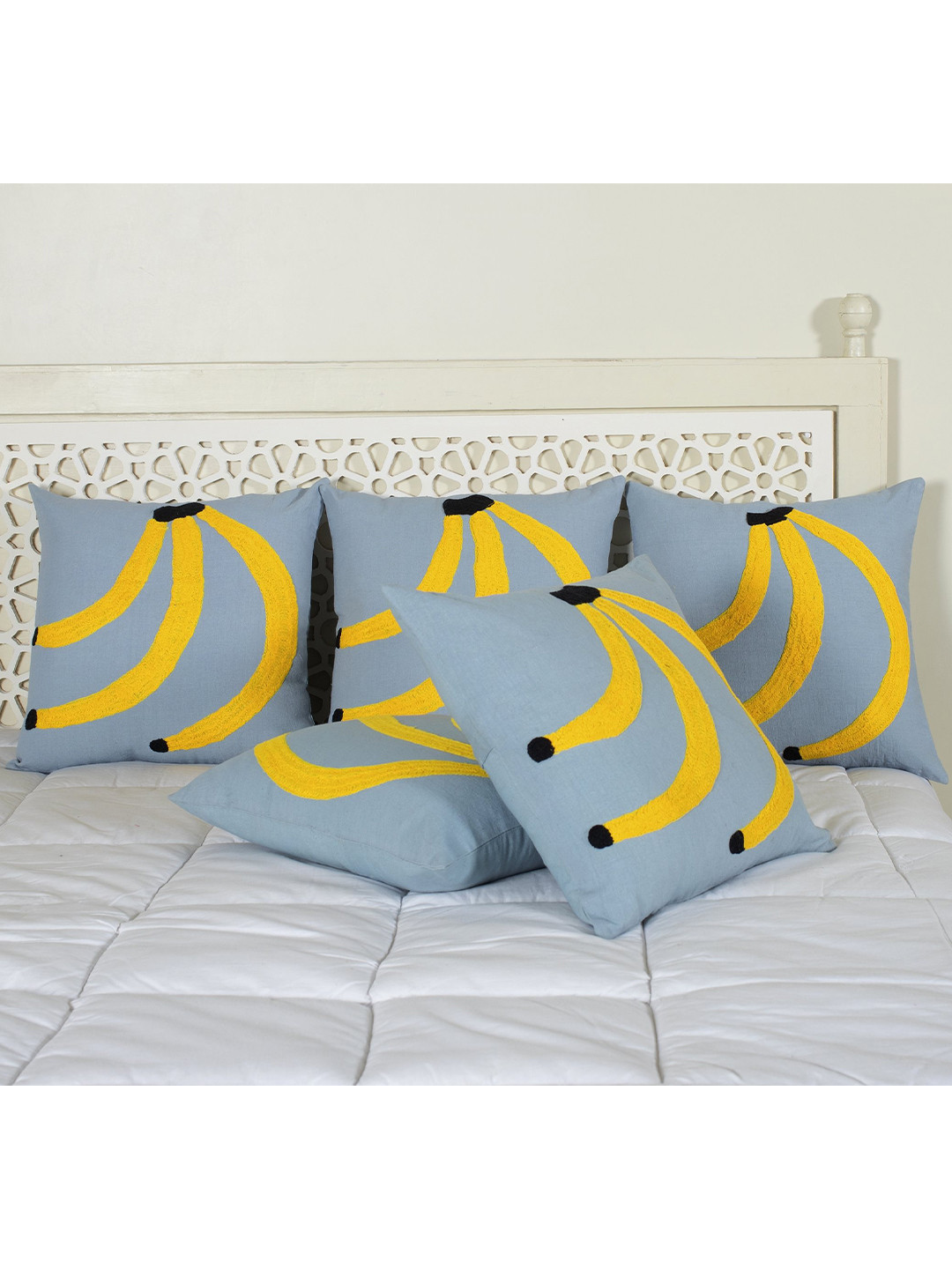 HANDICRAFT PALACE Grey & Yellow Suzani Embroidered Cotton Square Cushion Cover