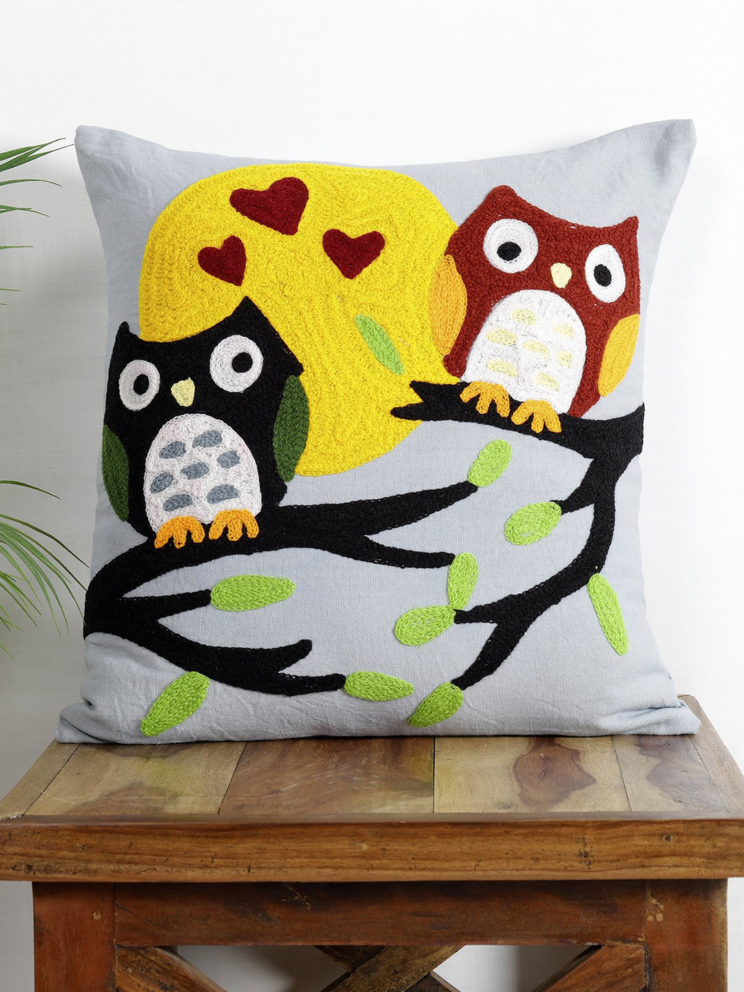 HANDICRAFT PALACE Blue Cotton Lightweight Embroidered Square Cushion Cover -16x16In