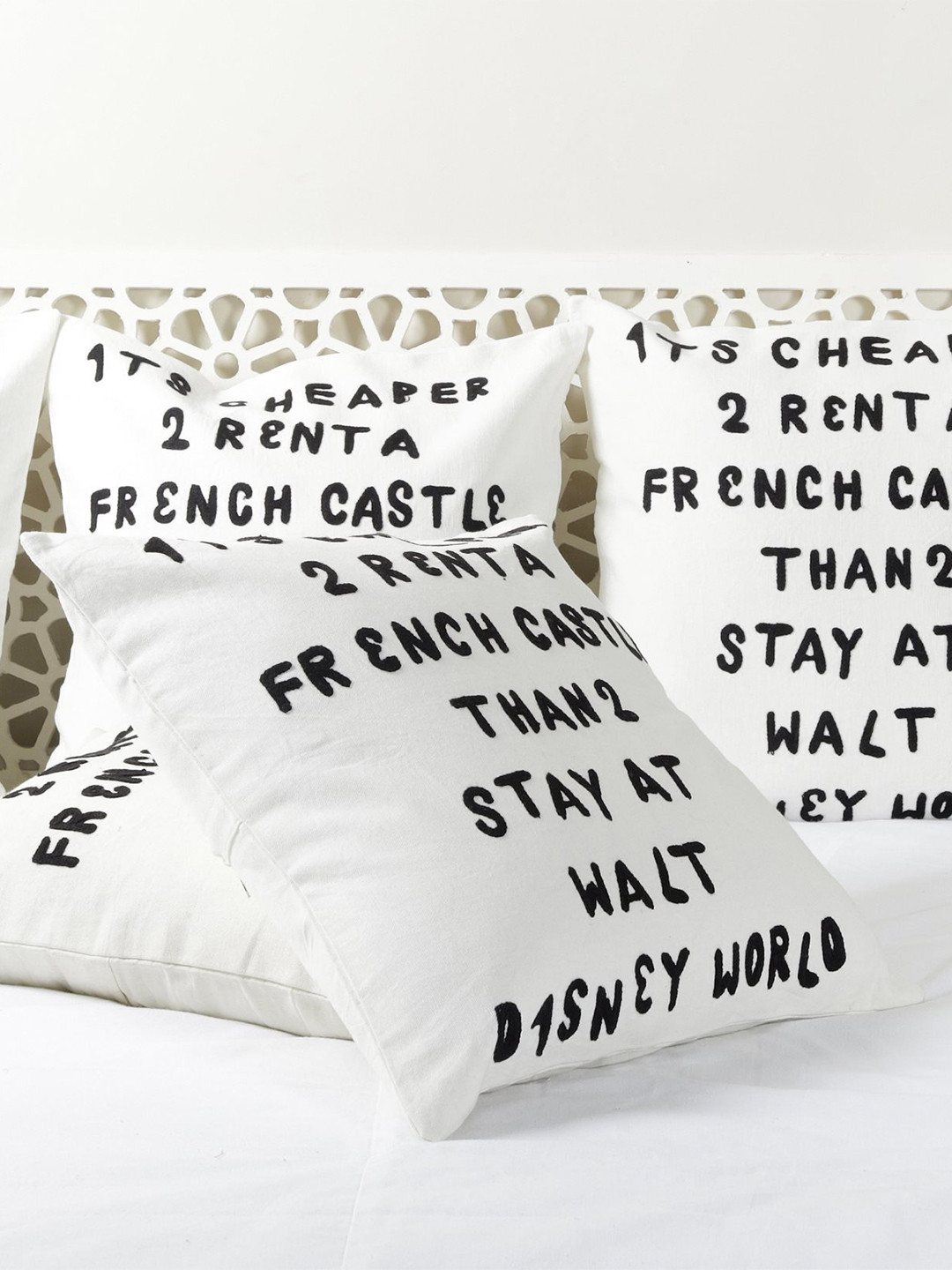 HANDICRAFT PALACE Castle Suzani Embroidered Cotton 3 Pcs Cushion Covers - 16 x 16 In