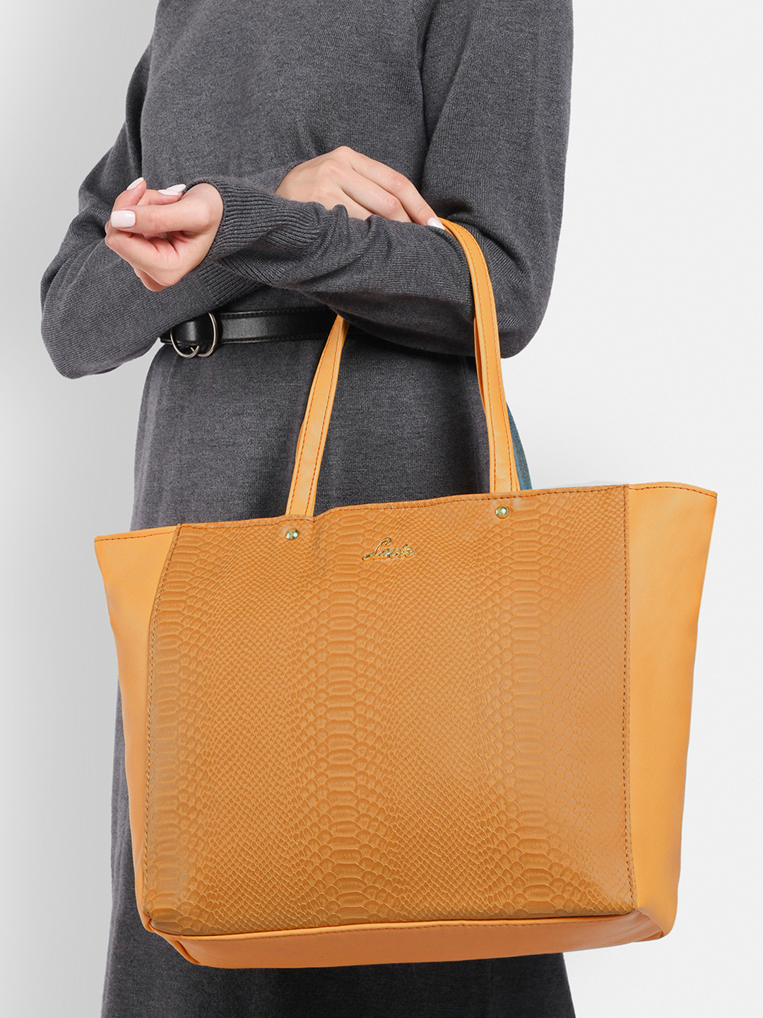 Lavie Croc Nov Women Yellow Tote Bag