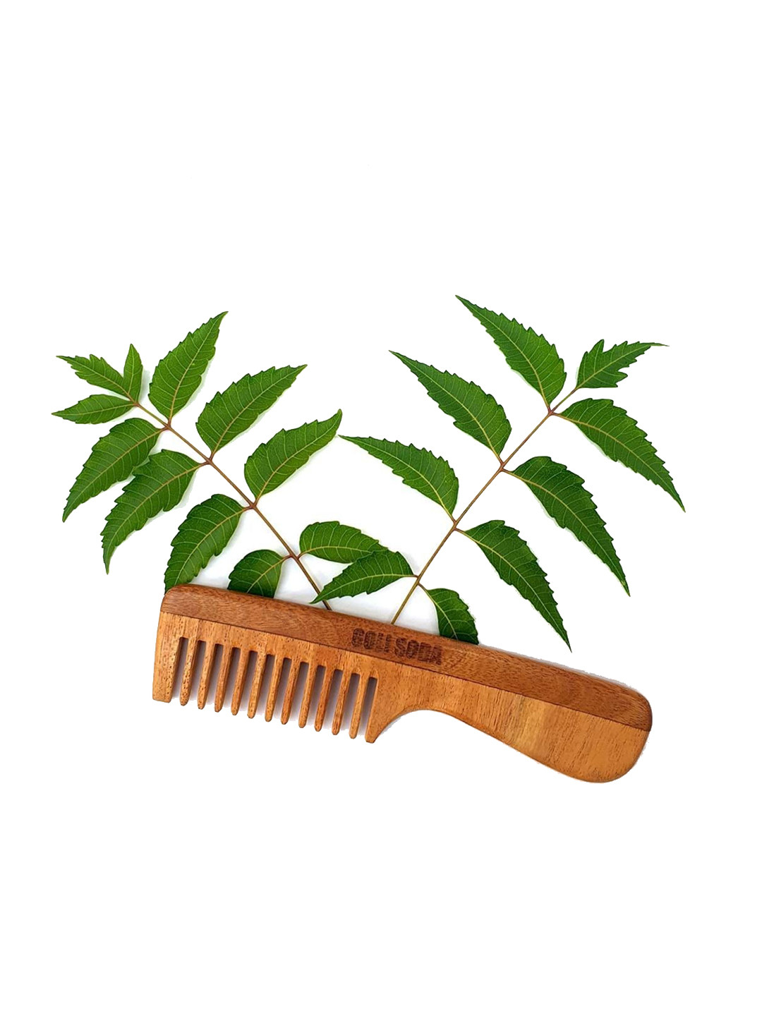 GOLI SODA Neem Wood Wide Tooth Comb with Handle - Brown
