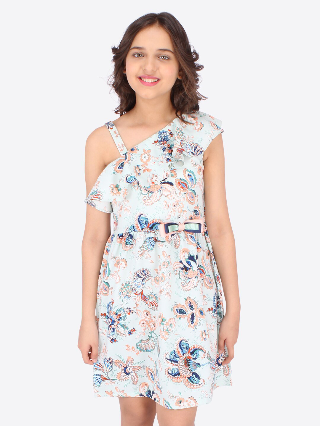 CUTECUMBER Girls Blue Floral Georgette Sheath Dress