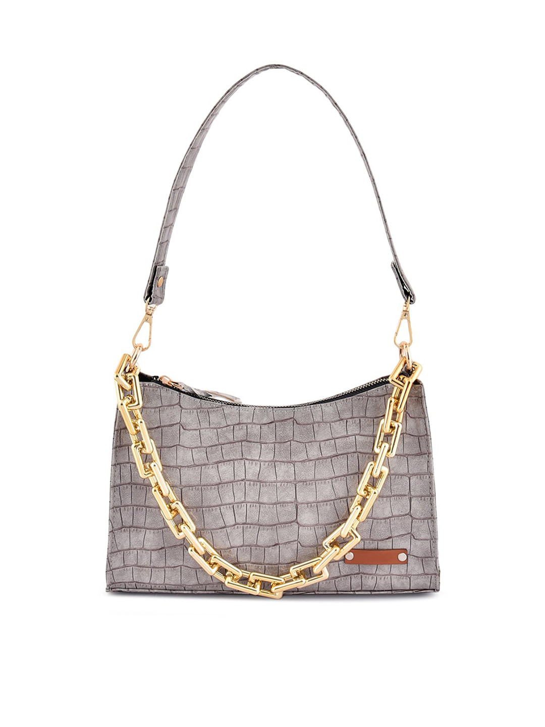 Lychee bags Grey Textured PU Structured Shoulder Bag