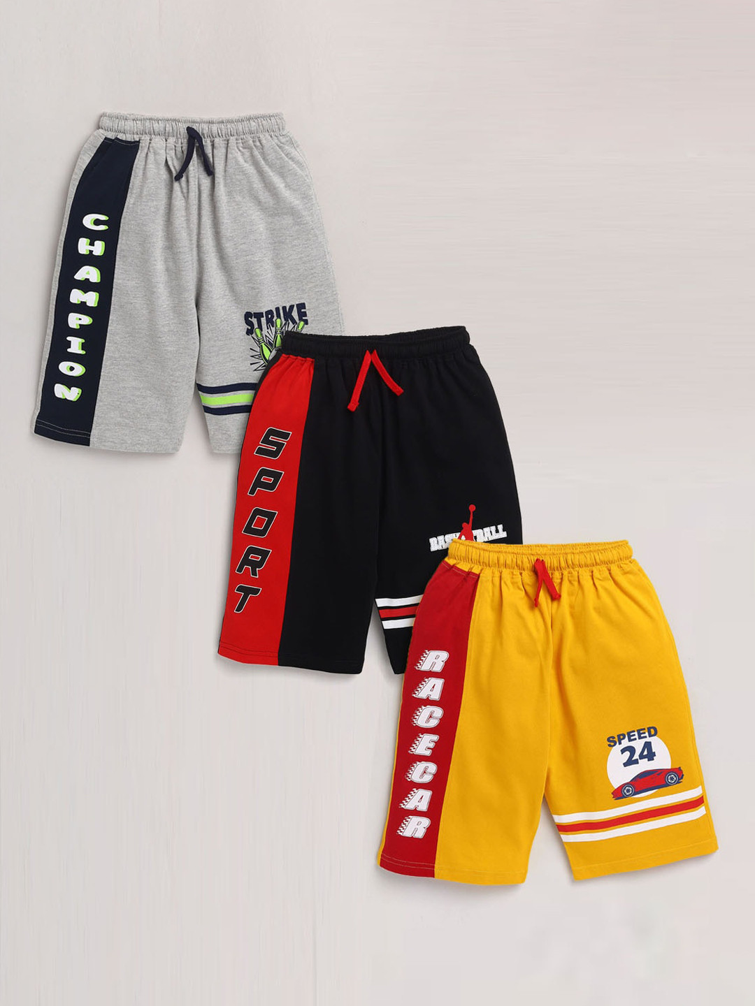 Nottie Planet Set Of 3 Boys Grey Typography Printed Shorts