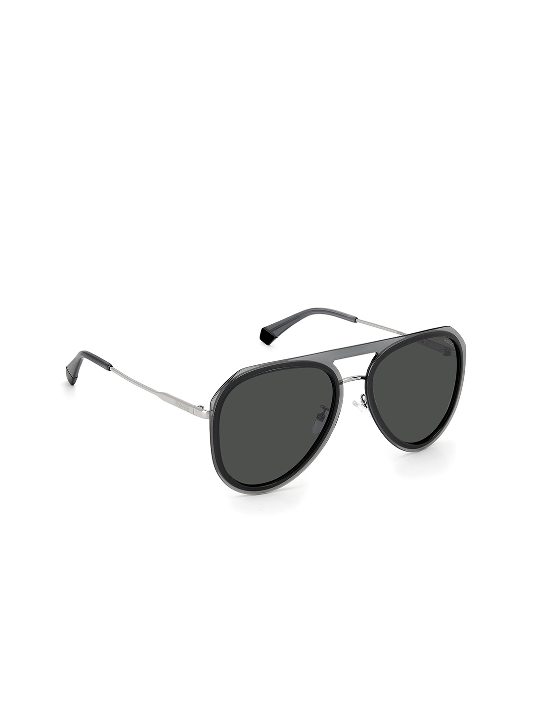 Polaroid Men Grey Lens & Black Polarised Aviator Sunglasses