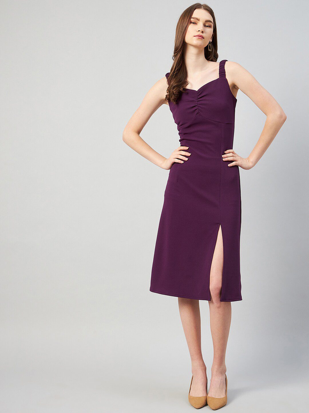 RARE Purple Shoulder Strap A-Line Midi Dress