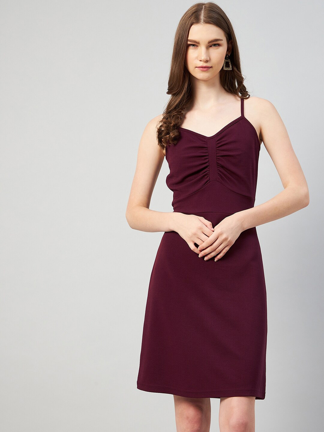 RARE Burgundy Shoulder Straps Knee Length Sheath Dress
