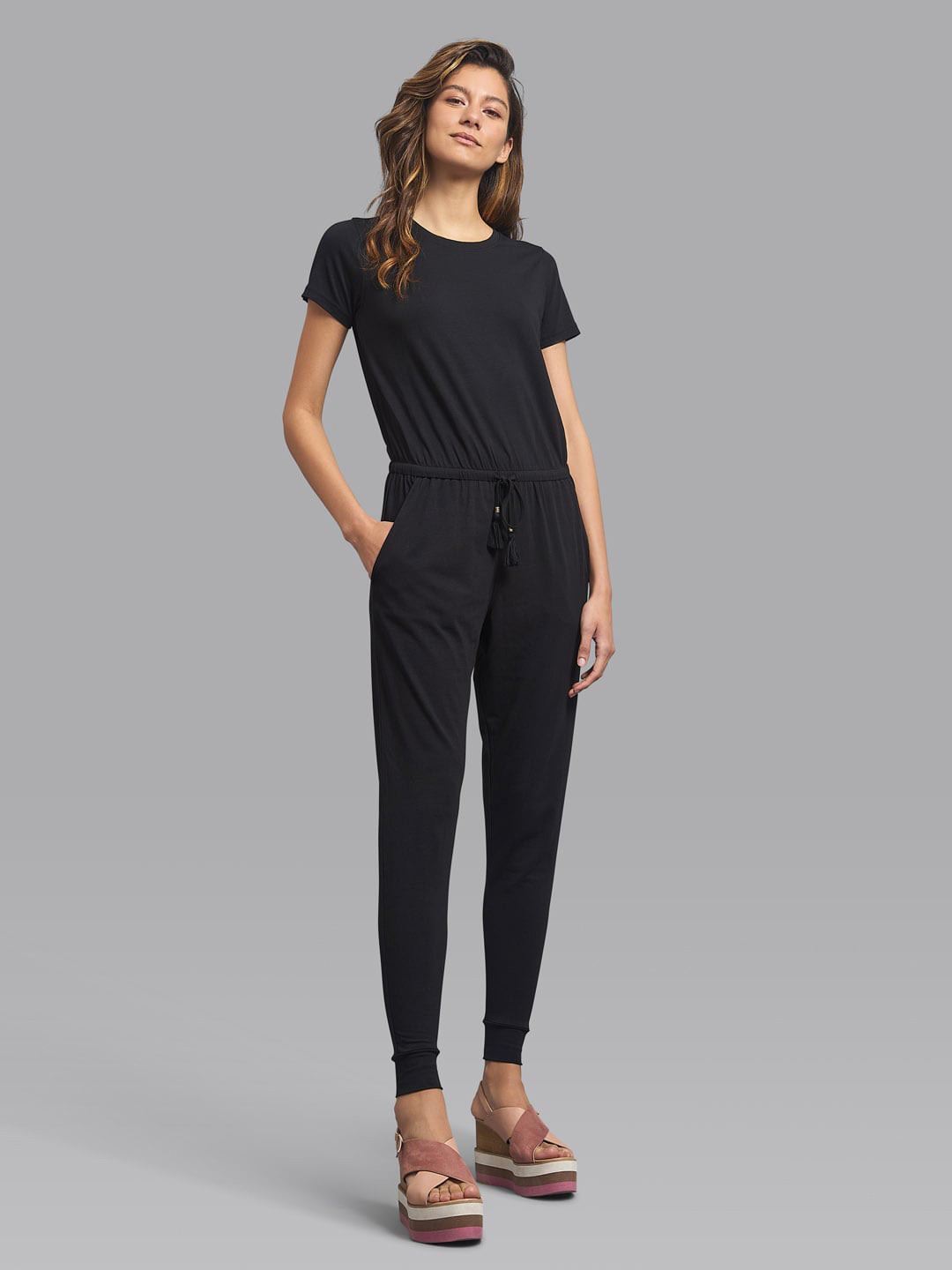 Beverly Hills Polo Club Black Solid Cotton Basic Jumpsuit