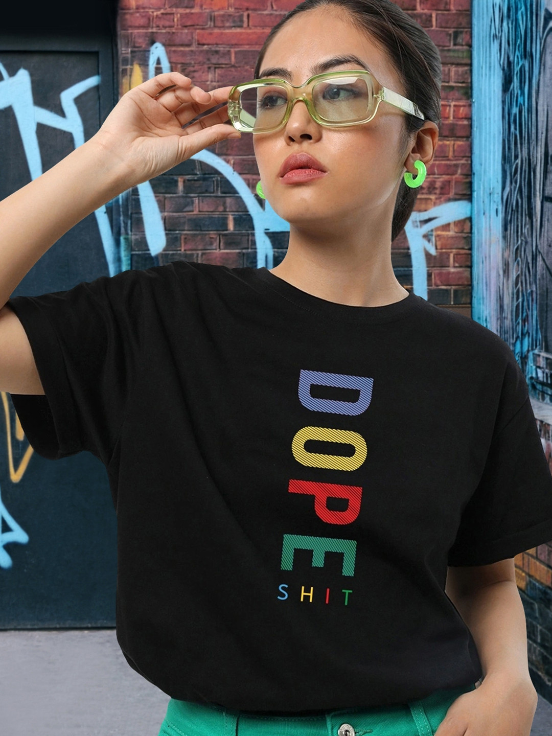 Bewakoof Dope Shit Typography Boyfriend T-shirt