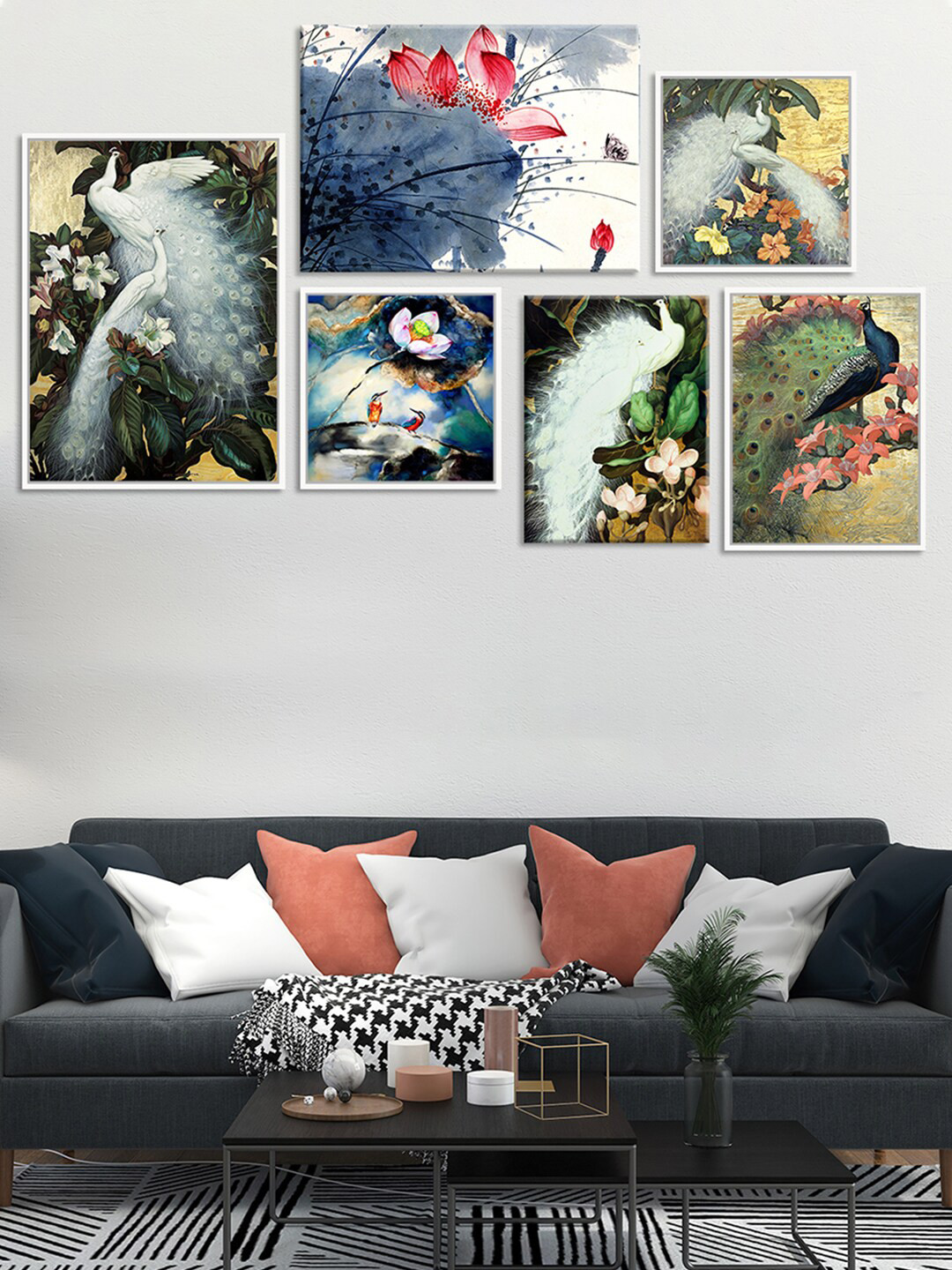 Art Street Set of 6 Peacock Feathers Canvas Art Print Painting