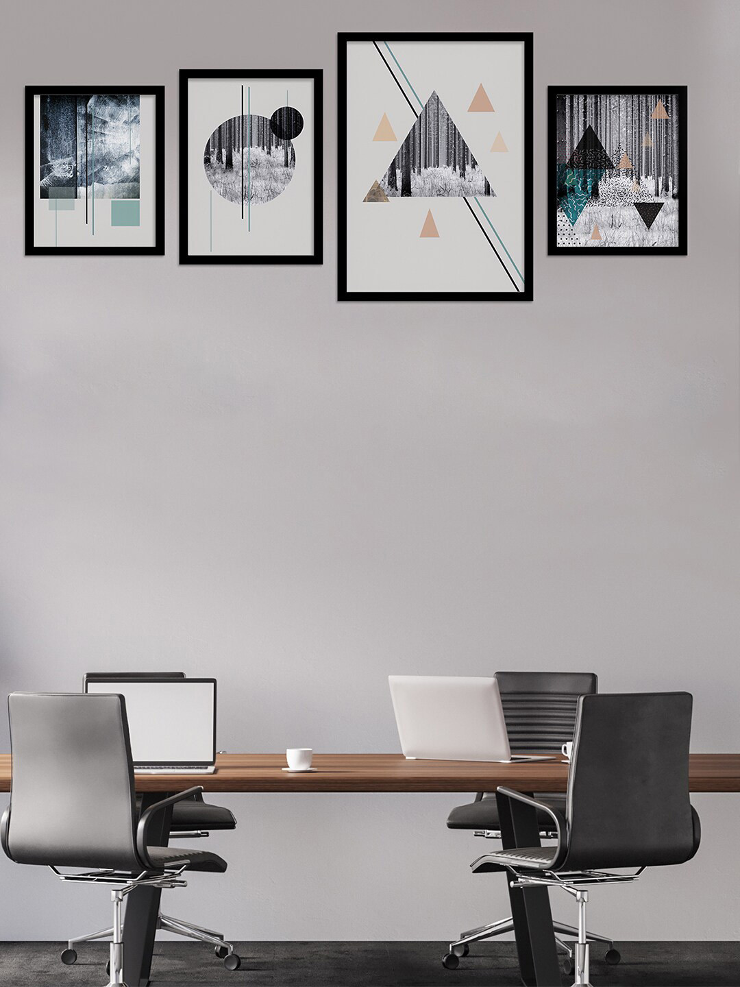 Art Street Set Of 4 Black & White Geometrical Printed Framed Wall Art