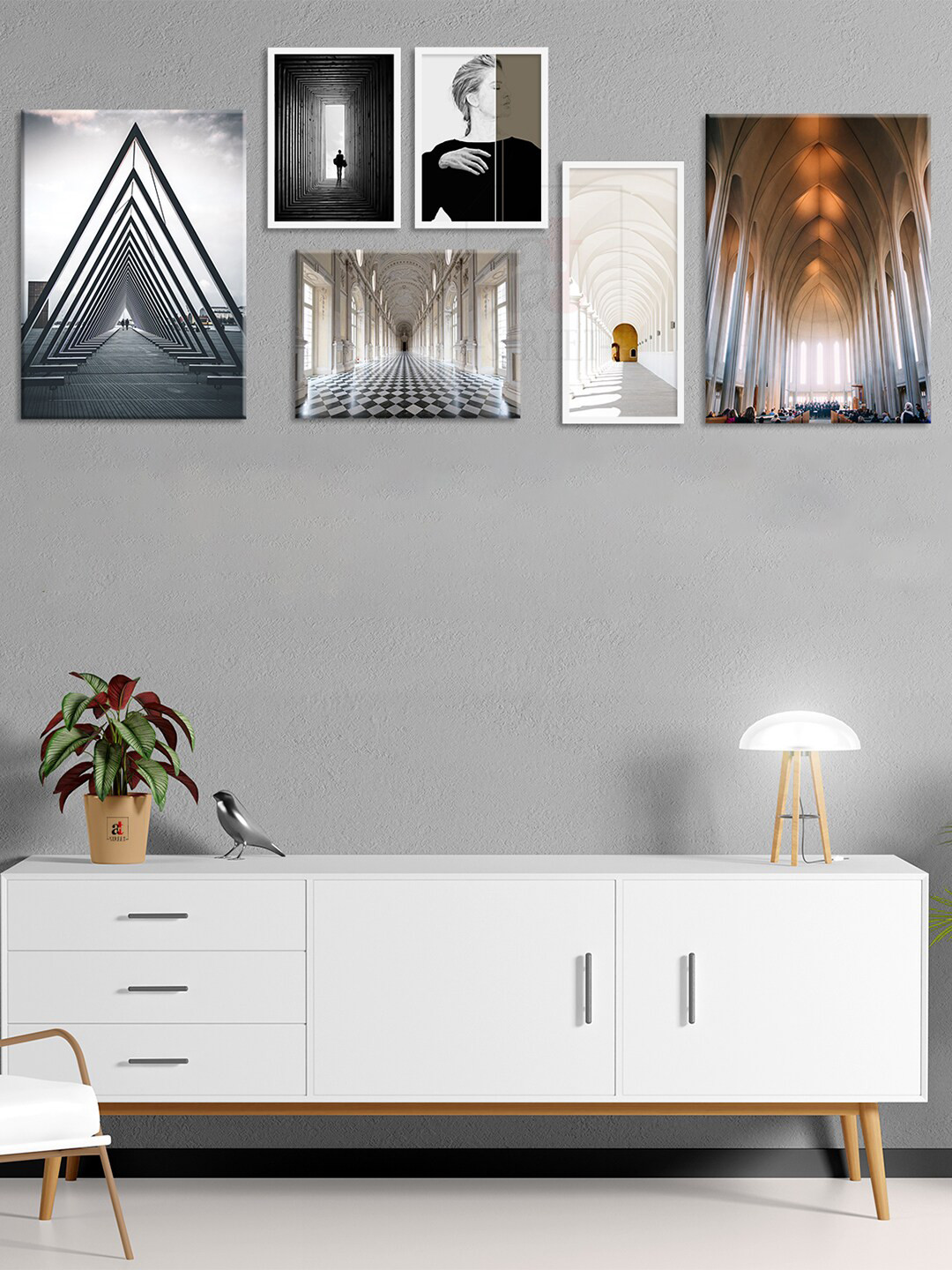 Art Street Set Of 6 White & Grey Silent Lonely Planet Canvas Art Prints Wall Art