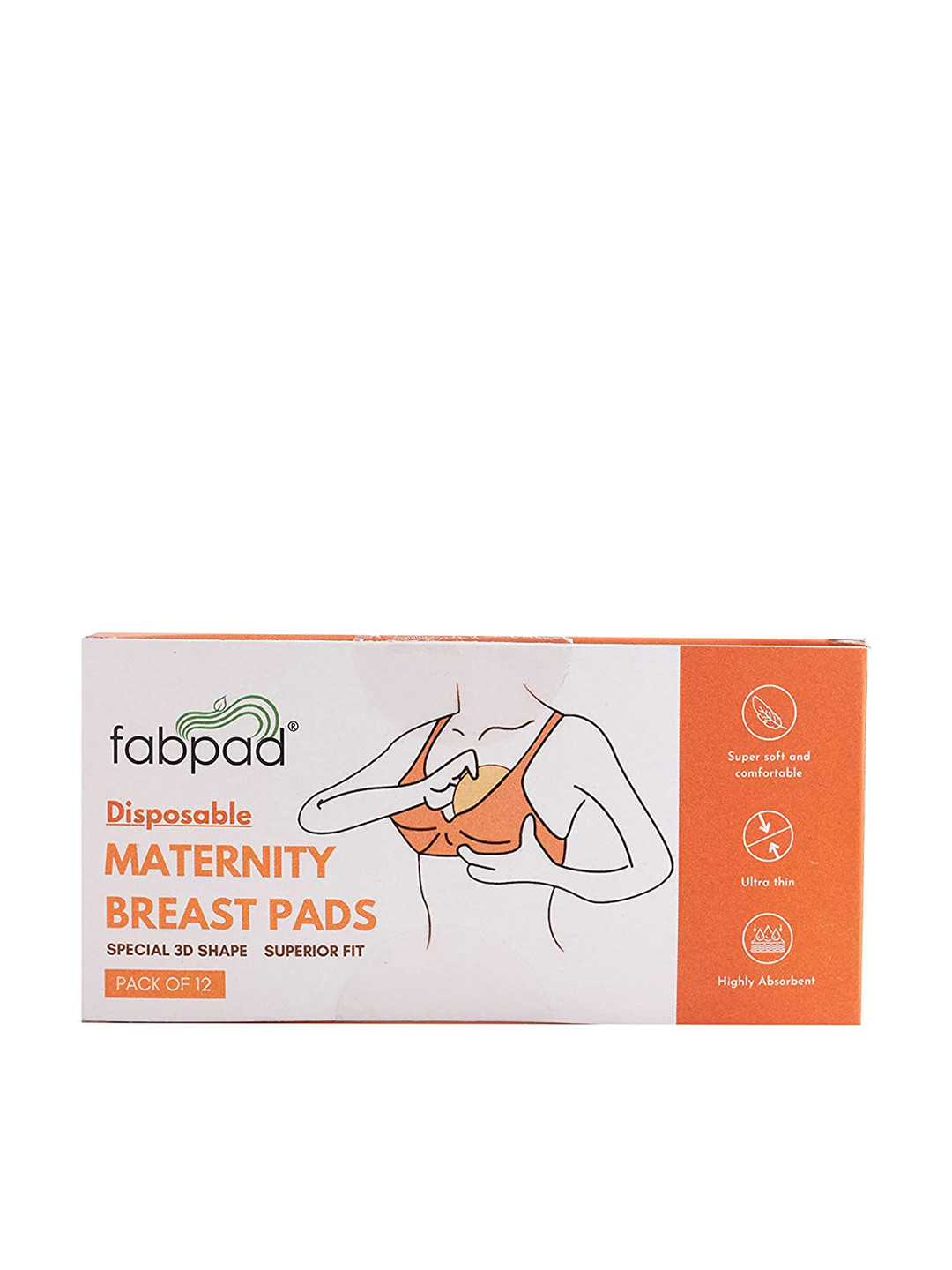 fabpad White Pack of 12 Premium Disposable Maternity Nursing Breast Pads