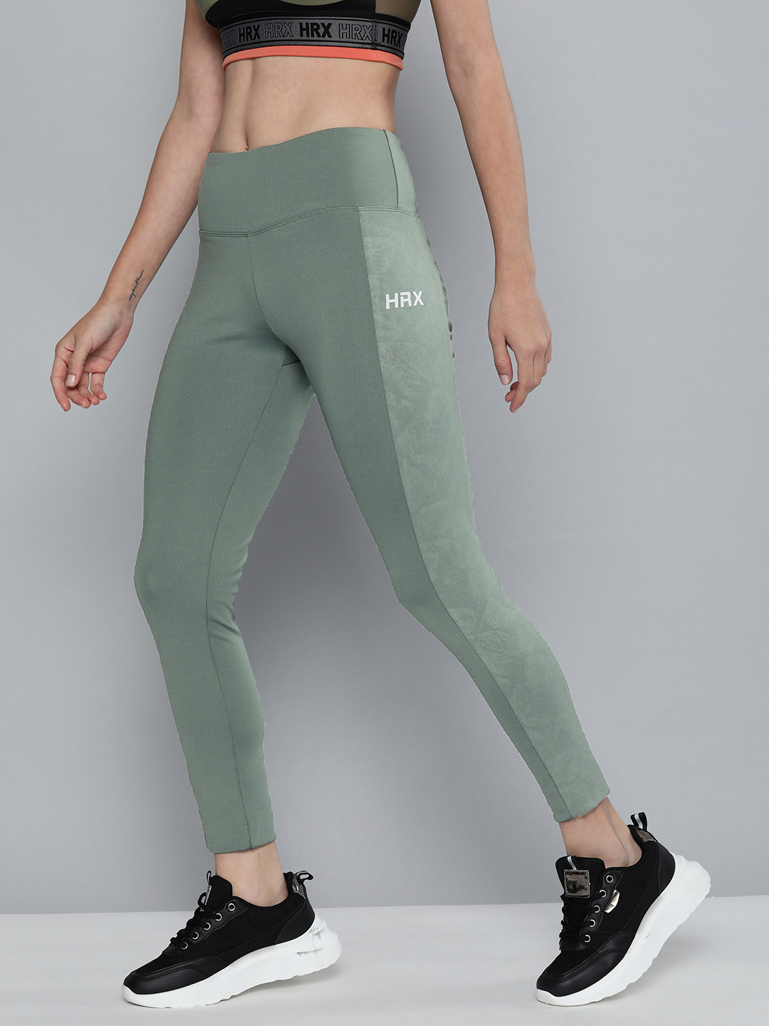 HRX by Hrithik Roshan Women Training Sage Green Rapid-Dry Training Tights