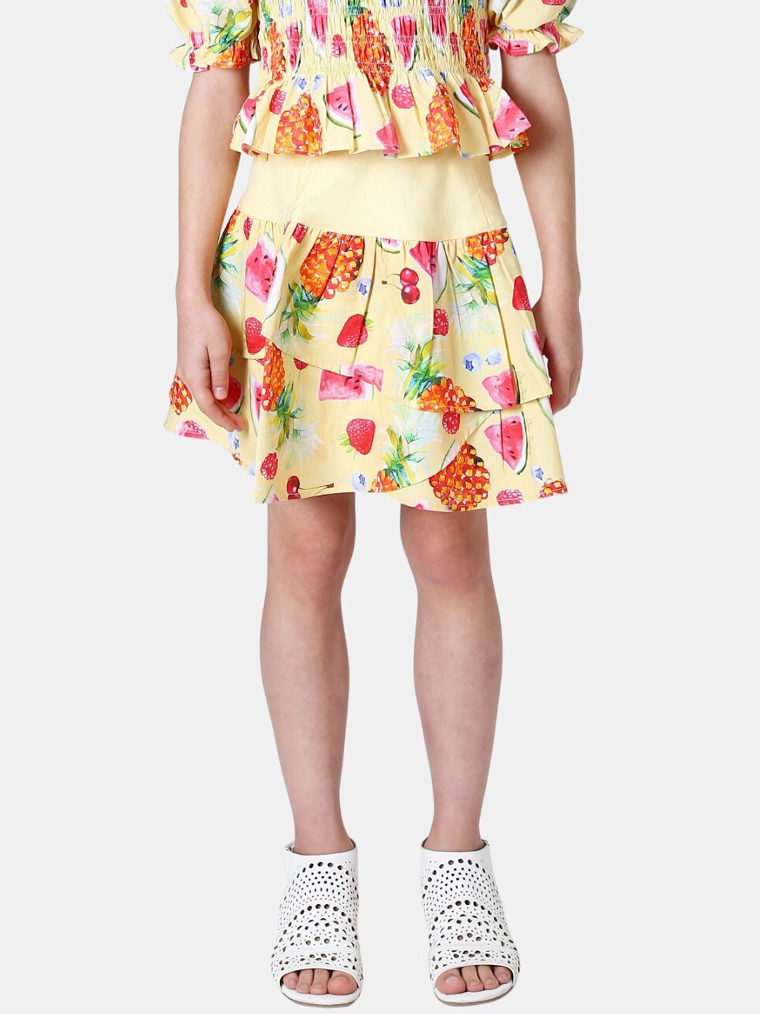 One Friday Girls Yellow Printed Skirts