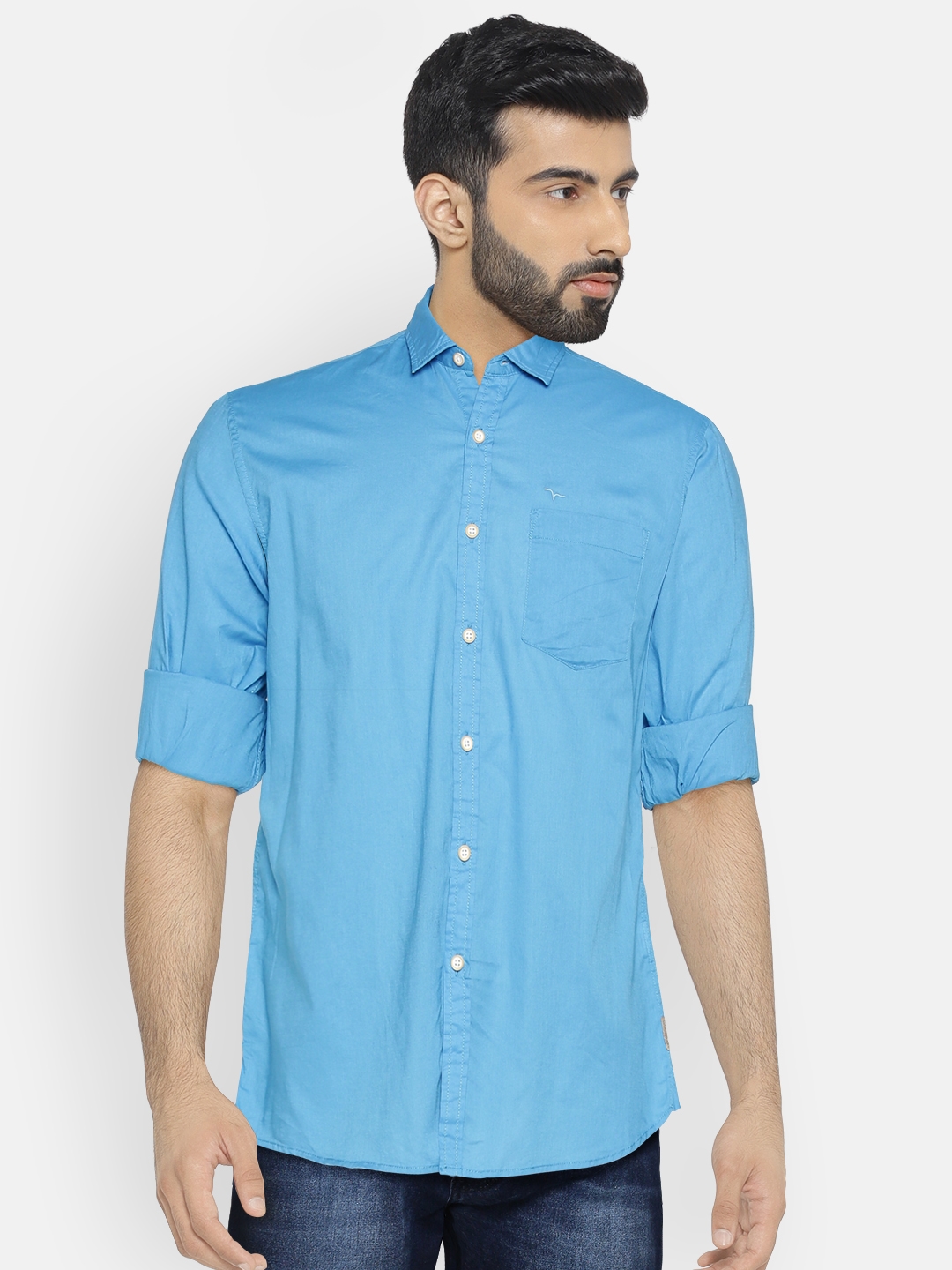 Flying Machine Men Blue Solid Casual Shirt