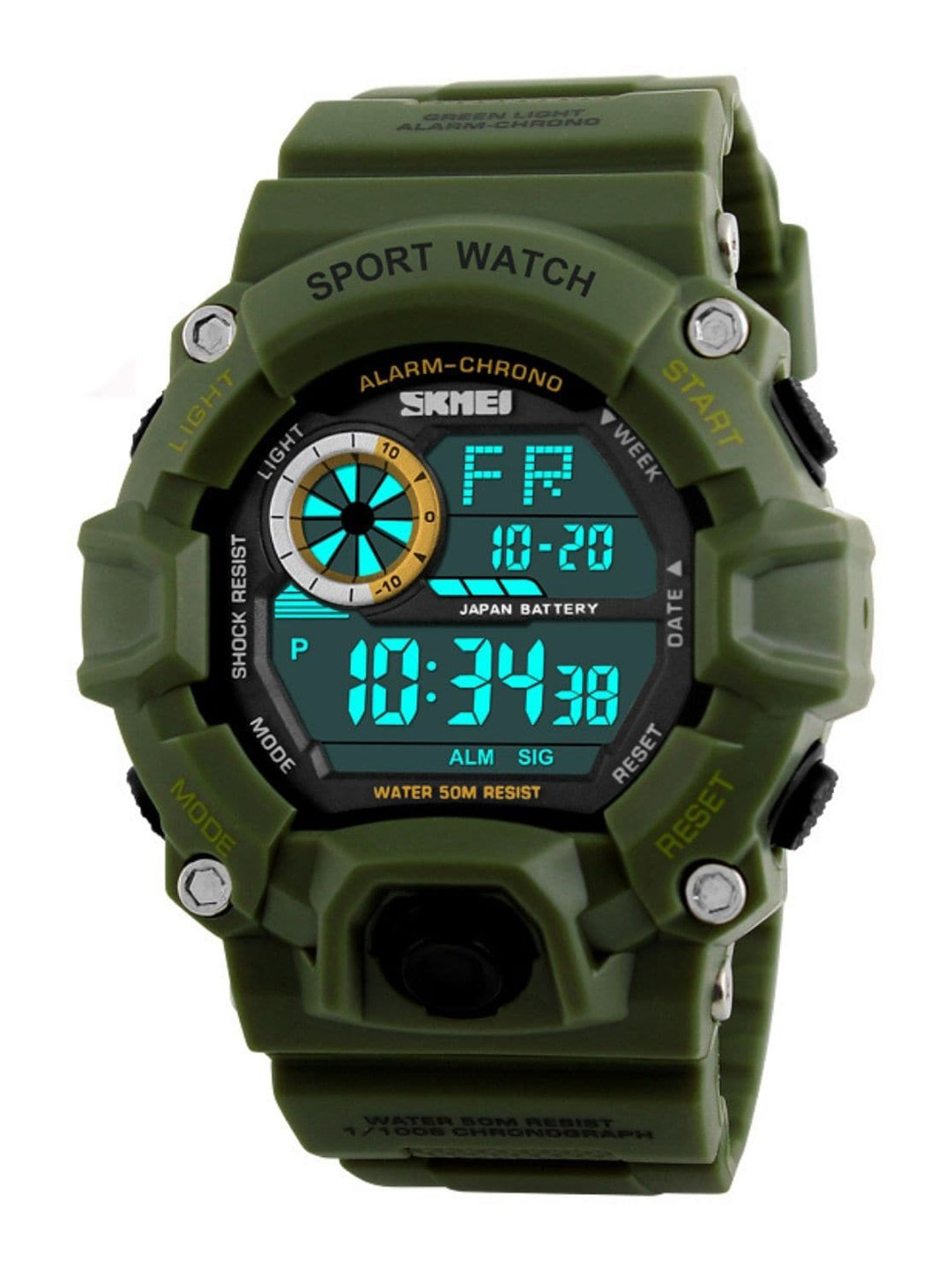Skmei Men White Dial & Green Straps Digital Multi Function Watch
