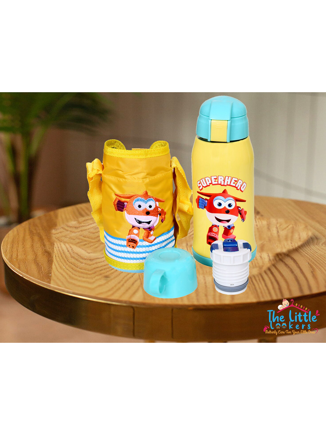 The Little Lookers Yellow Printed Stainless Steel Insulated Sipper Bottle & Straw