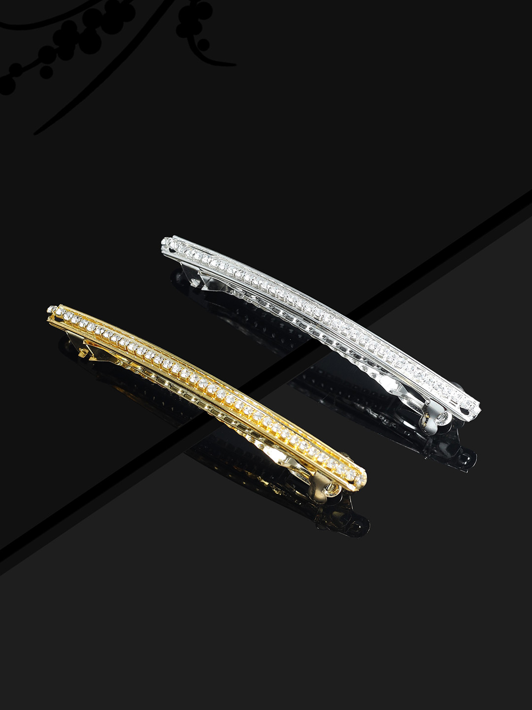 LAIDA Women Set of 2 Embellished Silver-Toned & Gold-Toned French Barrette