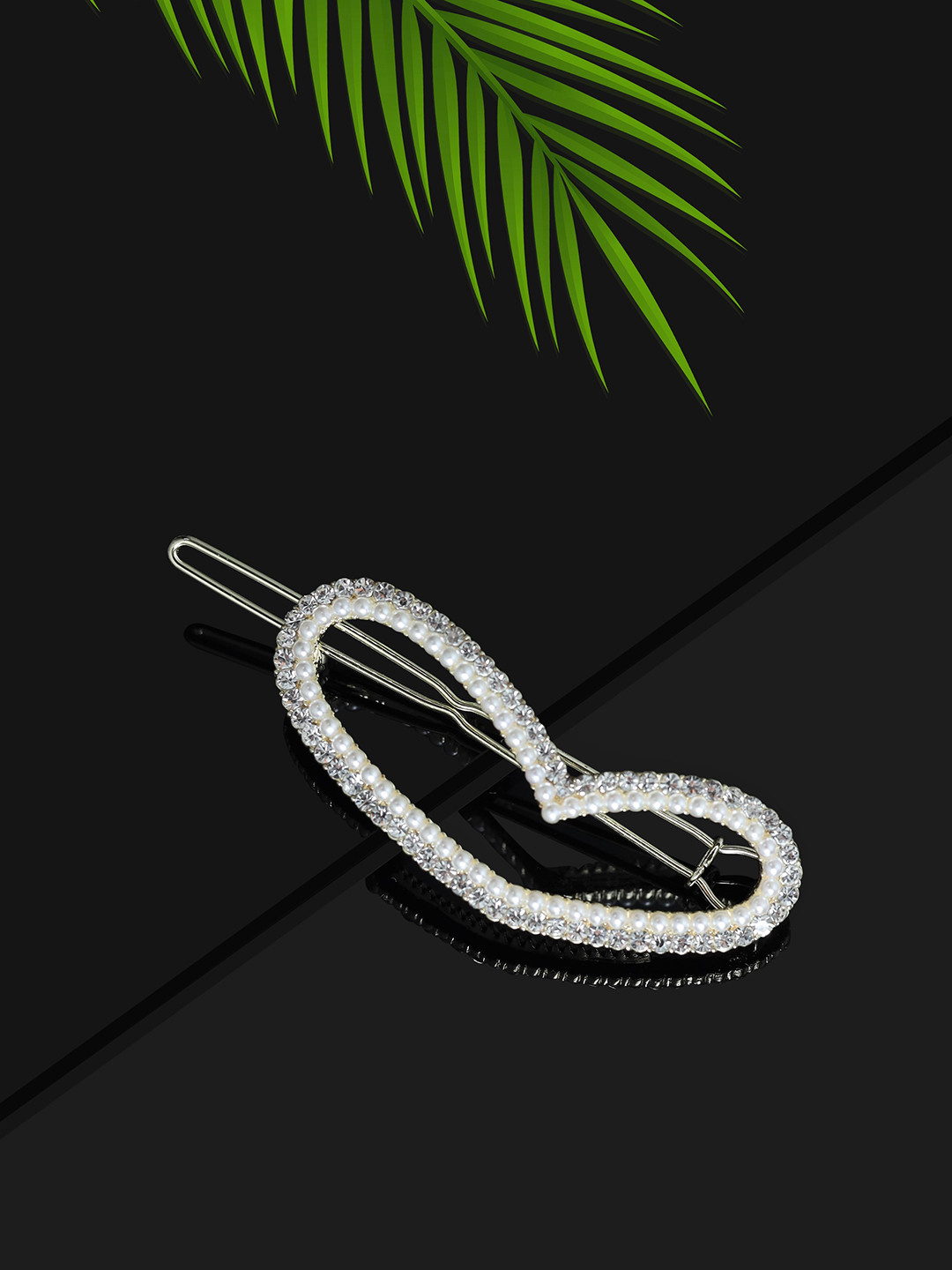 LAIDA Women White & Gold-Toned Embellished Oval Heart Alligator Hair Clip