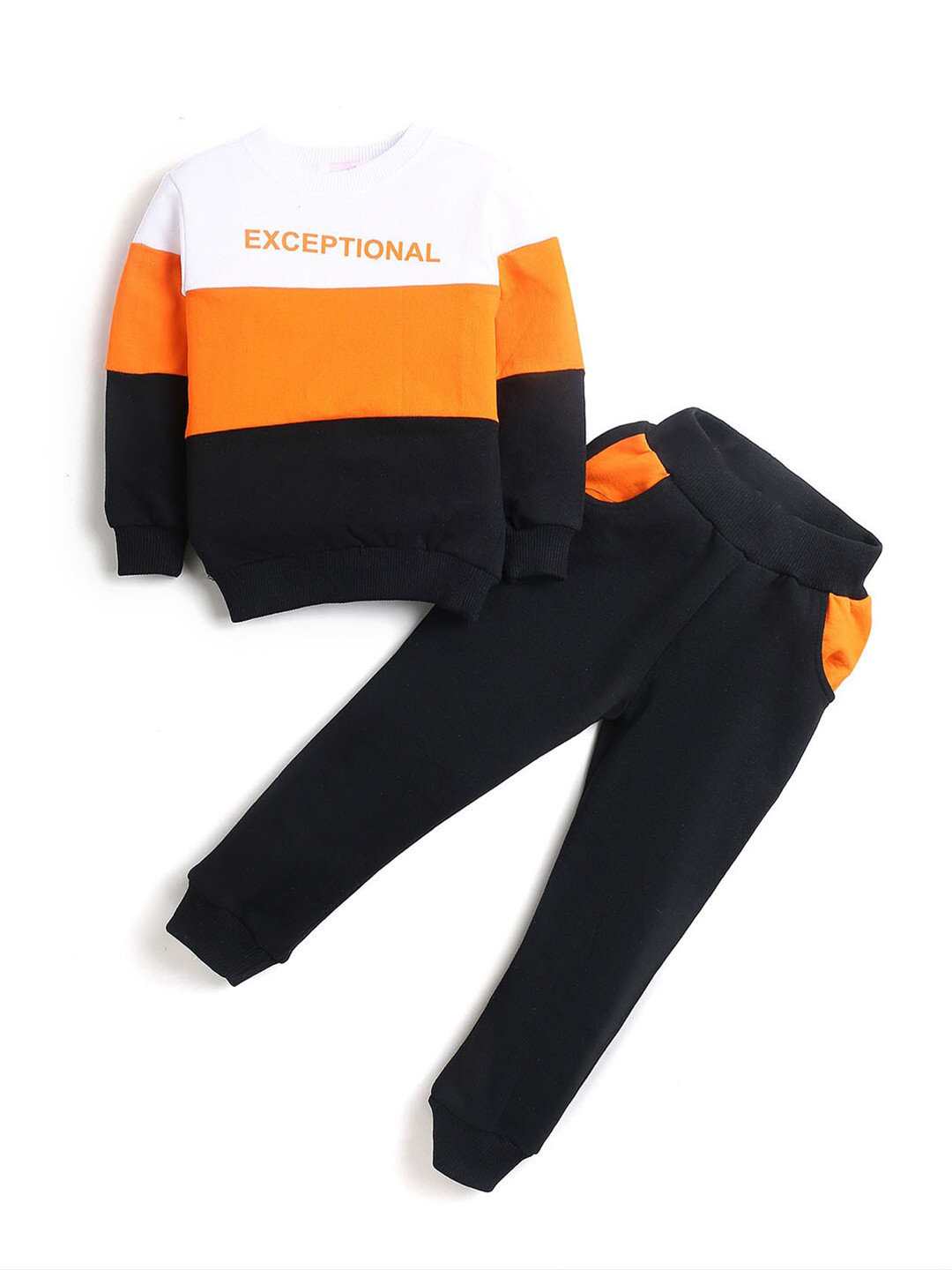 Hopscotch Boys Orange & Black Striped T-shirt with Trousers