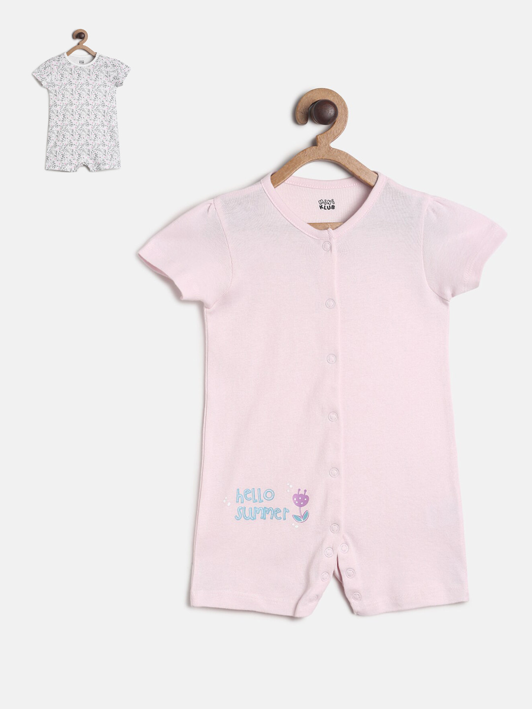 MINI KLUB Infants Boys Pack of 2 Pink & White Printed Cotton Romper