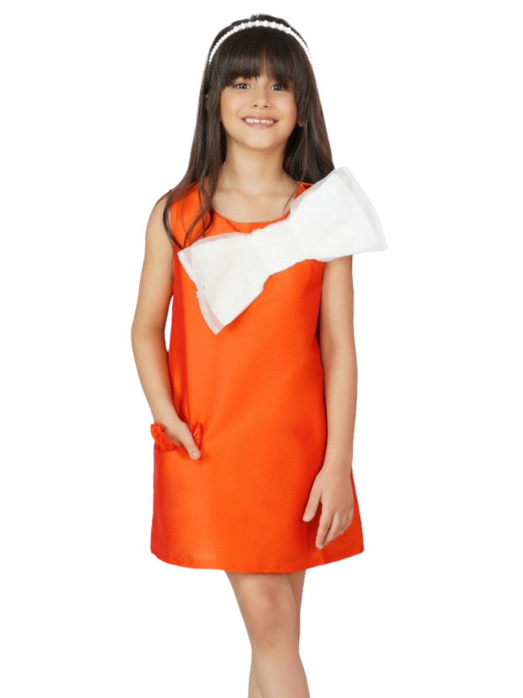 Dress My Angel Girls Orange A-Line Bow Party Dress