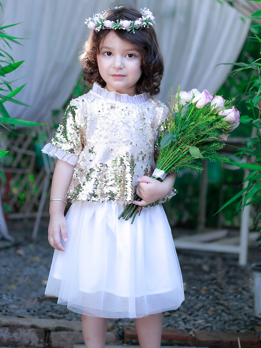 Dress My Angel Blue & Golden Embellished Net Dresses