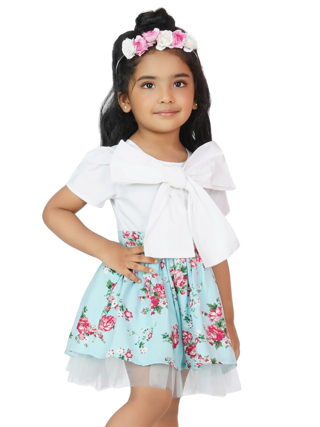 Dress My Angel White & Blue Floral Dresses