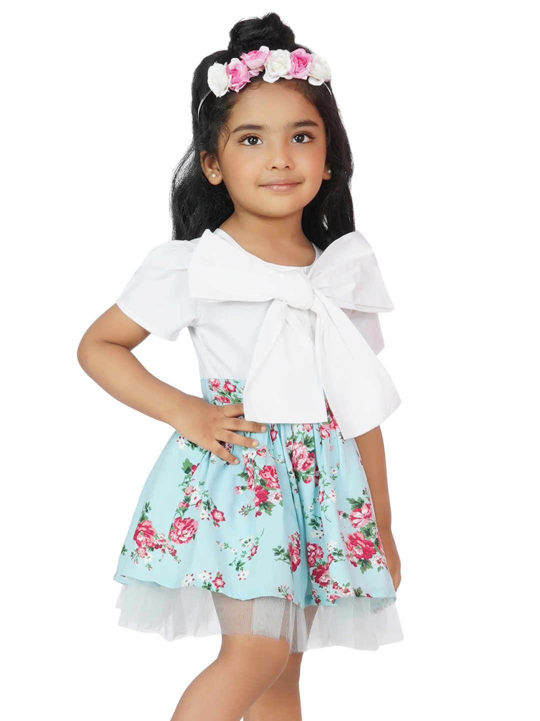 Dress My Angel Blue & White Floral Bow Dresses