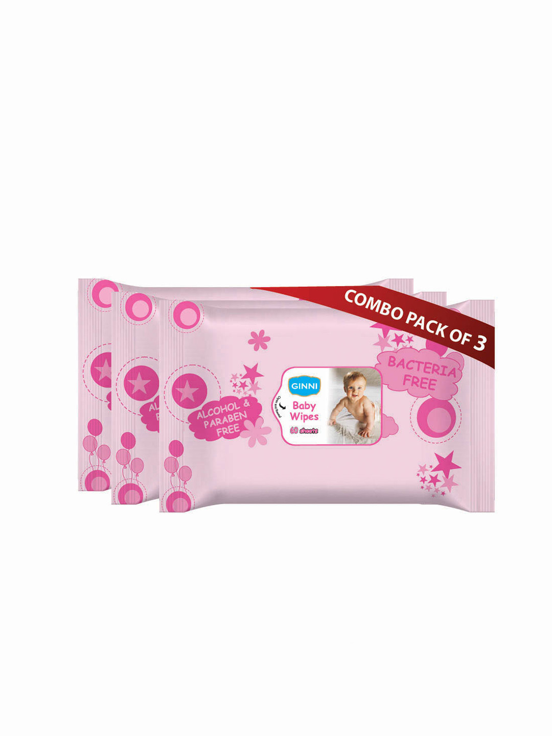 Ginni Set of 3 Baby Wet Wipes with Aloe Vera & Jojoba Oil - 60 Wipes Each