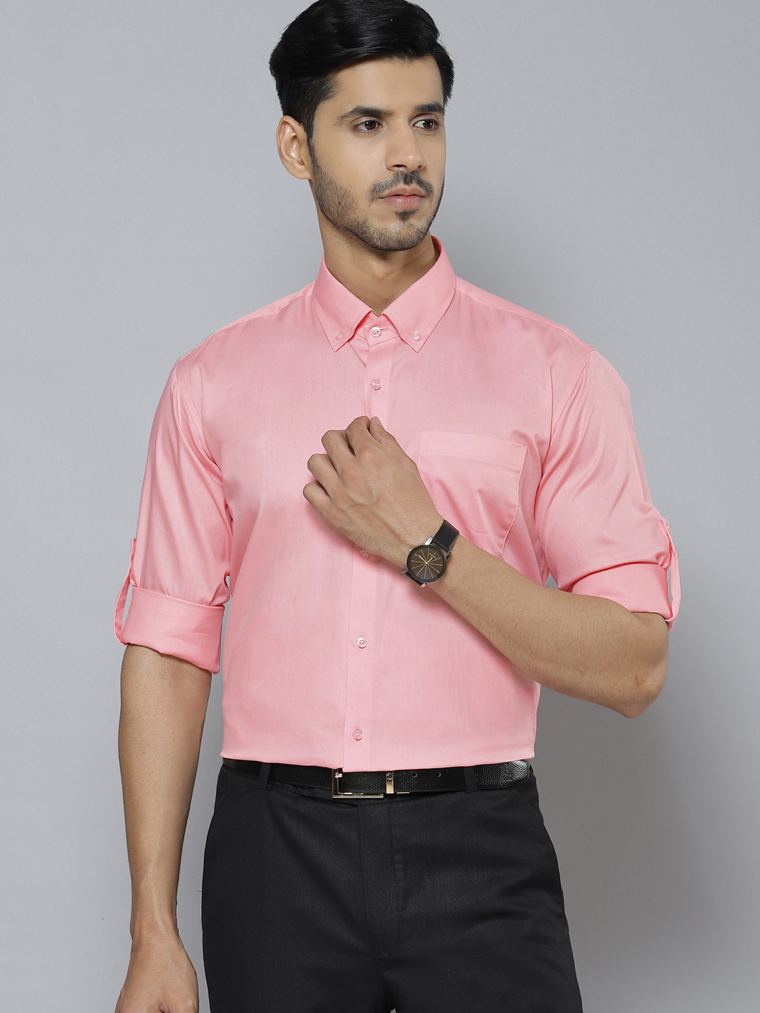DENNISON Men Peach-Coloured Smart Slim Fit Water Repellent Shirt