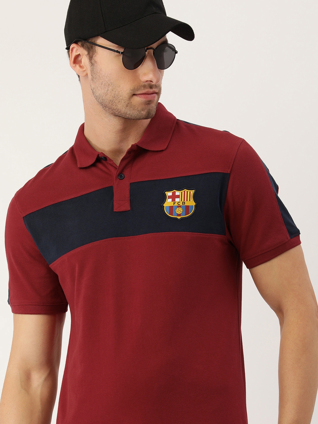 Buy FC Barcelona Men Burgundy Navy Blue FC Barcelona Colourblocked Polo Collar T shirt Tshirts for Men 18093582 Myntra