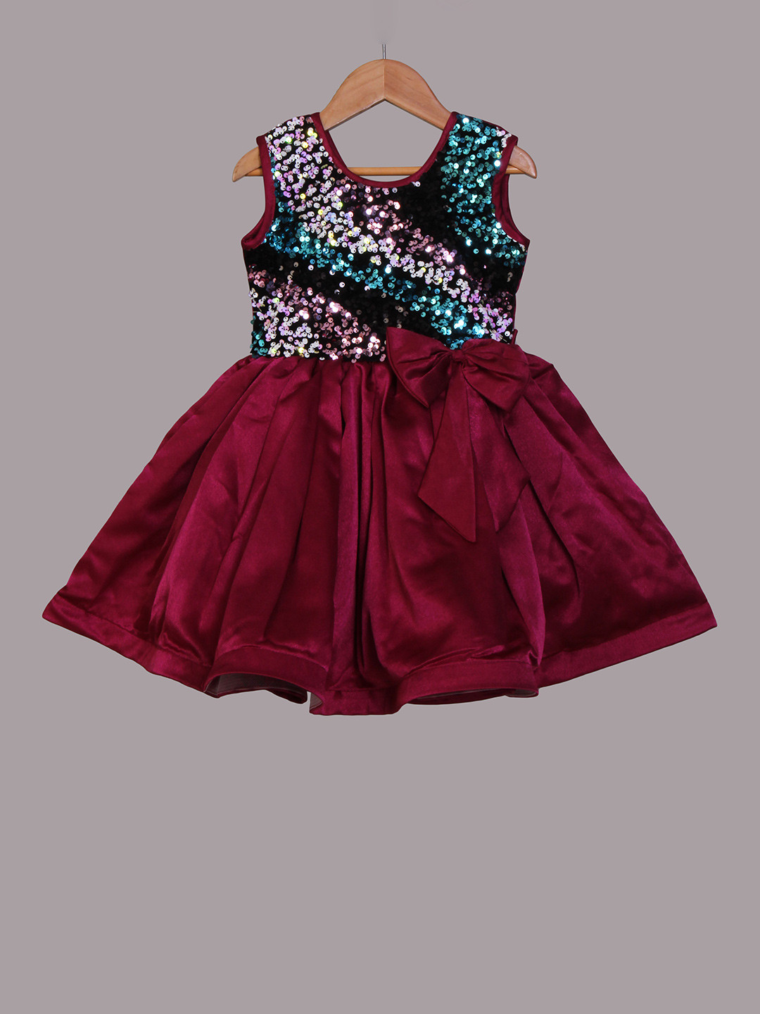 Enfance Burgundy & Blue Embellished Satin Dress