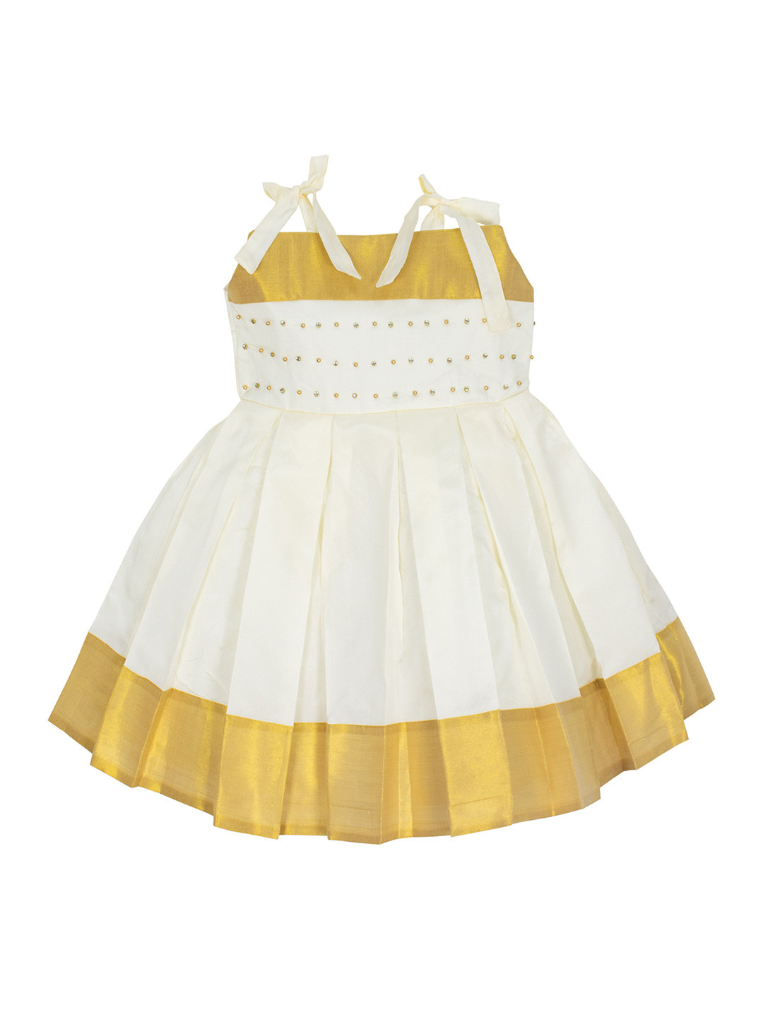 AMIRTHA FASHION Cream-Coloured & Gold-Toned Halter Neck Ethnic Dress