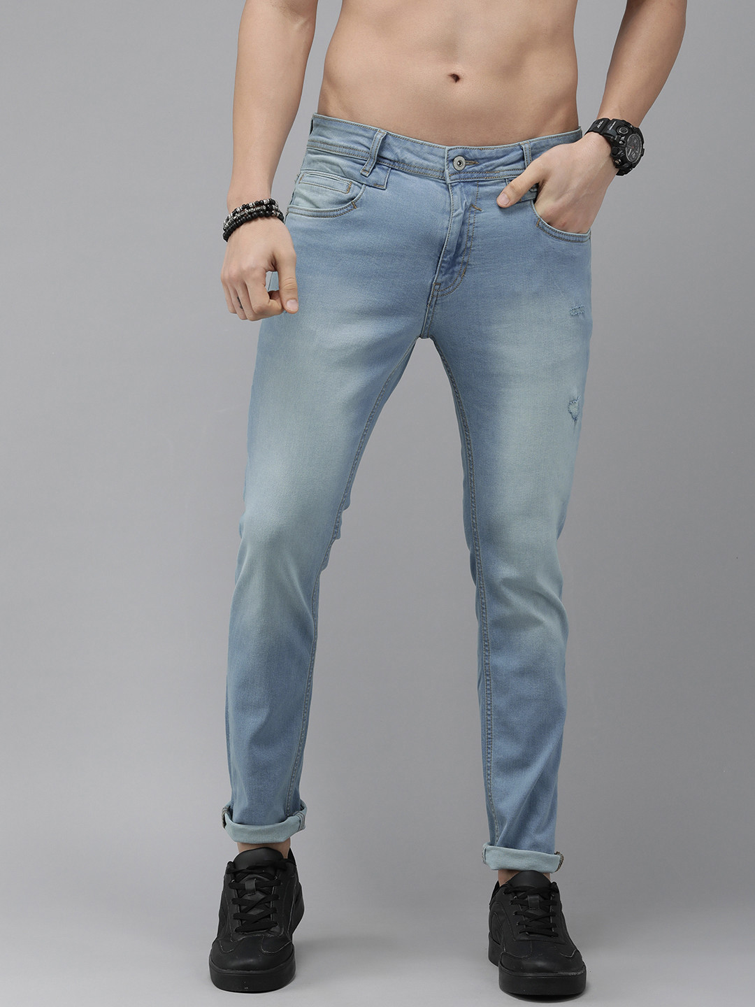 Roadster Men Blue Slim Fit Low-Rise Low Distress Light Fade Stretchable Jeans