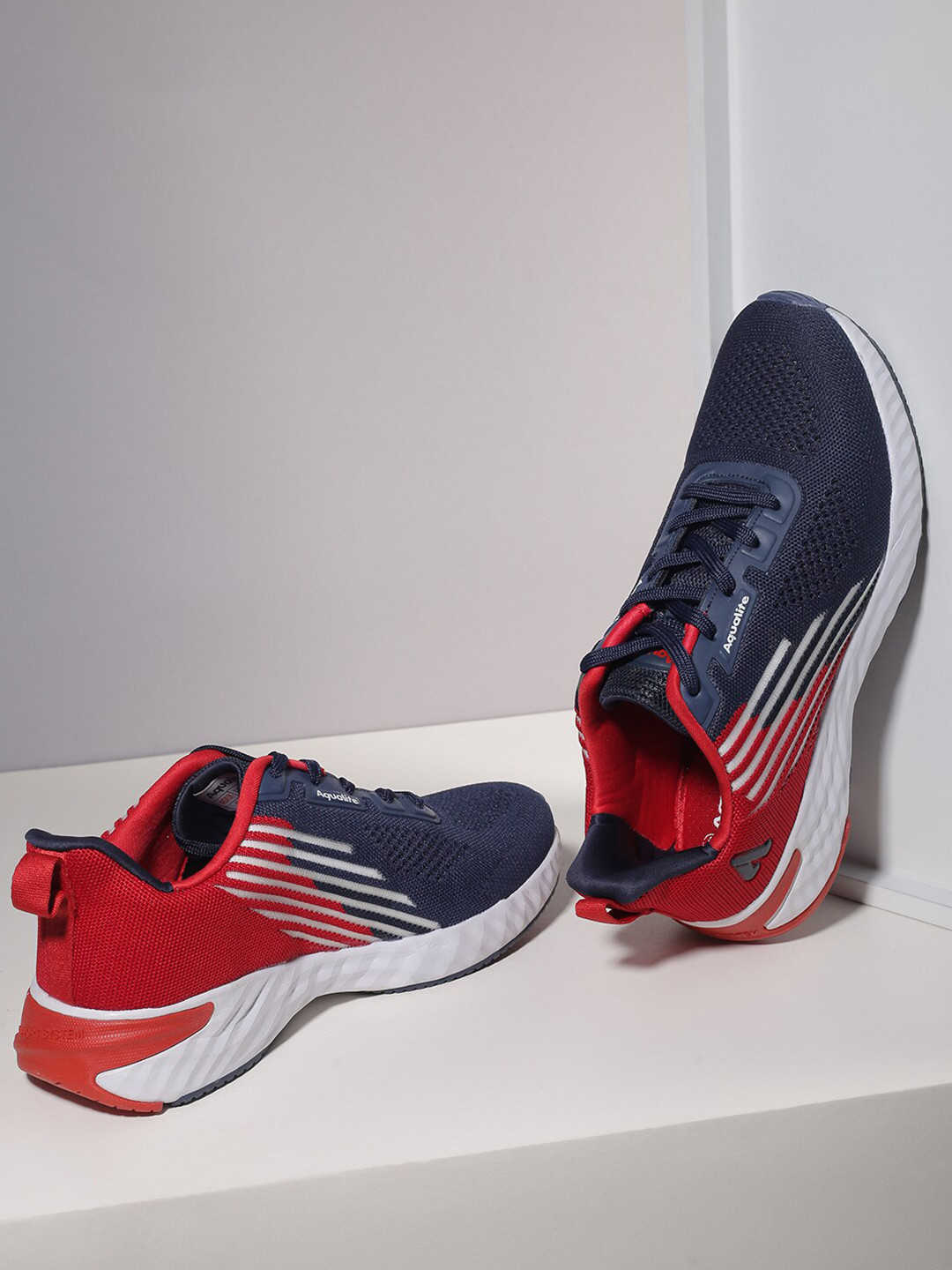 Aqualite Men Blue & Red Mesh Walking Non-Marking Shoes